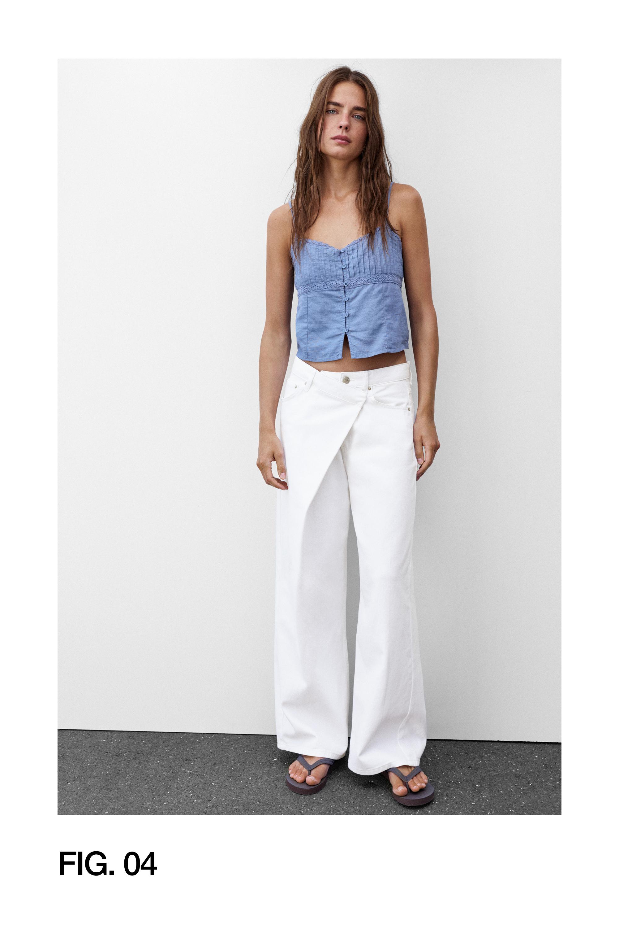 White crossover waist baggy jeans — White