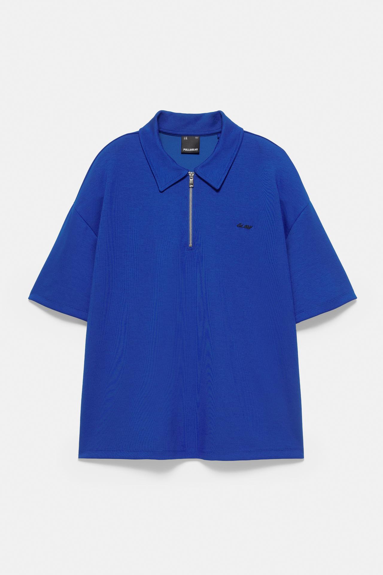 Embroidered zip polo shirt — Blue