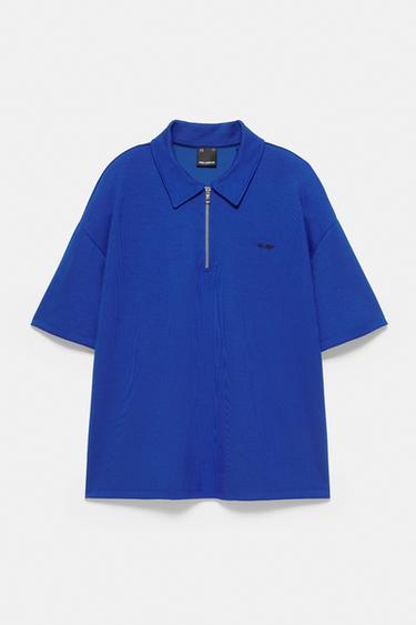 Embroidered zip polo shirt — Blue 5