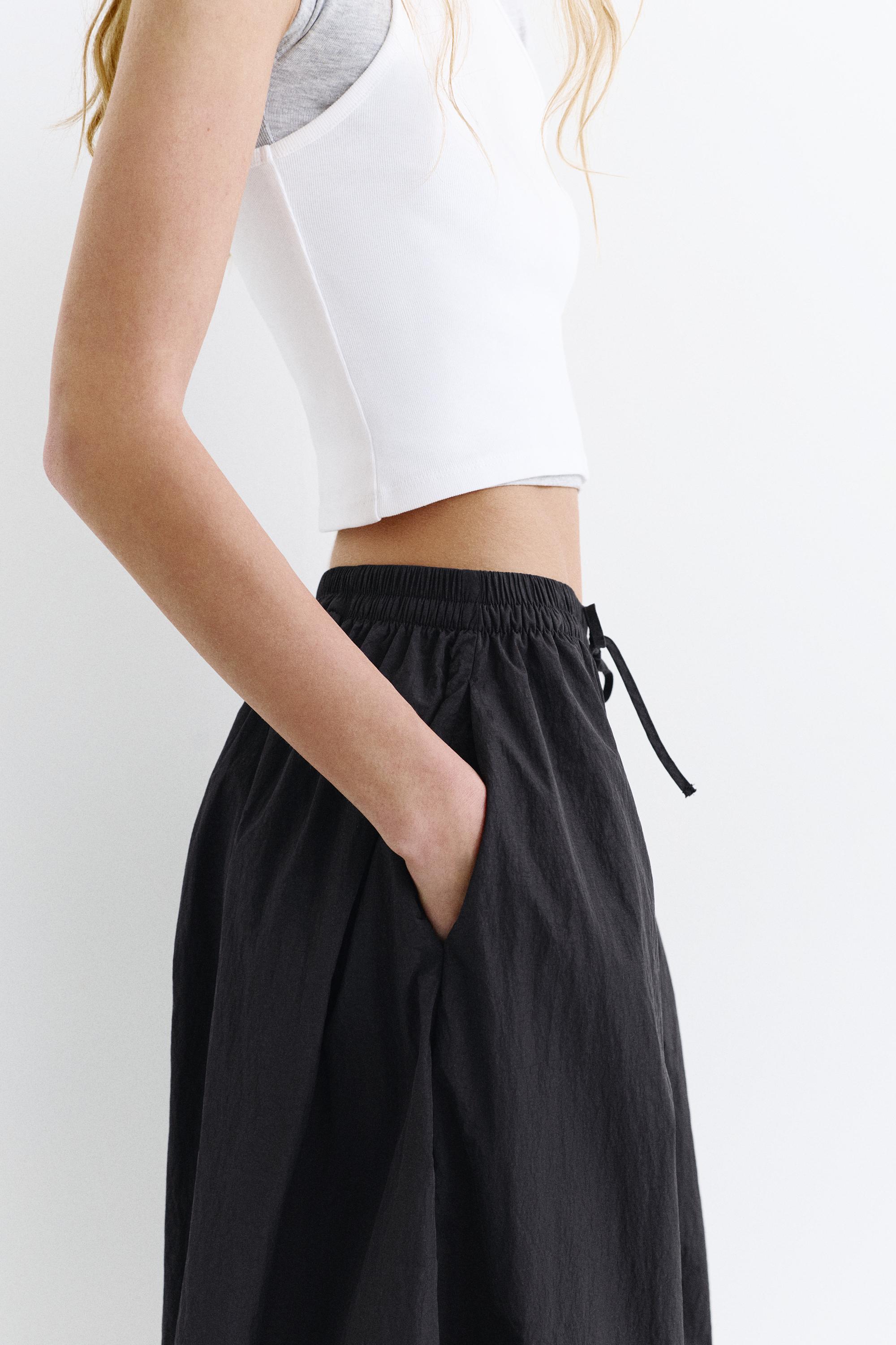 Nylon-effect sarouel trousers — Black