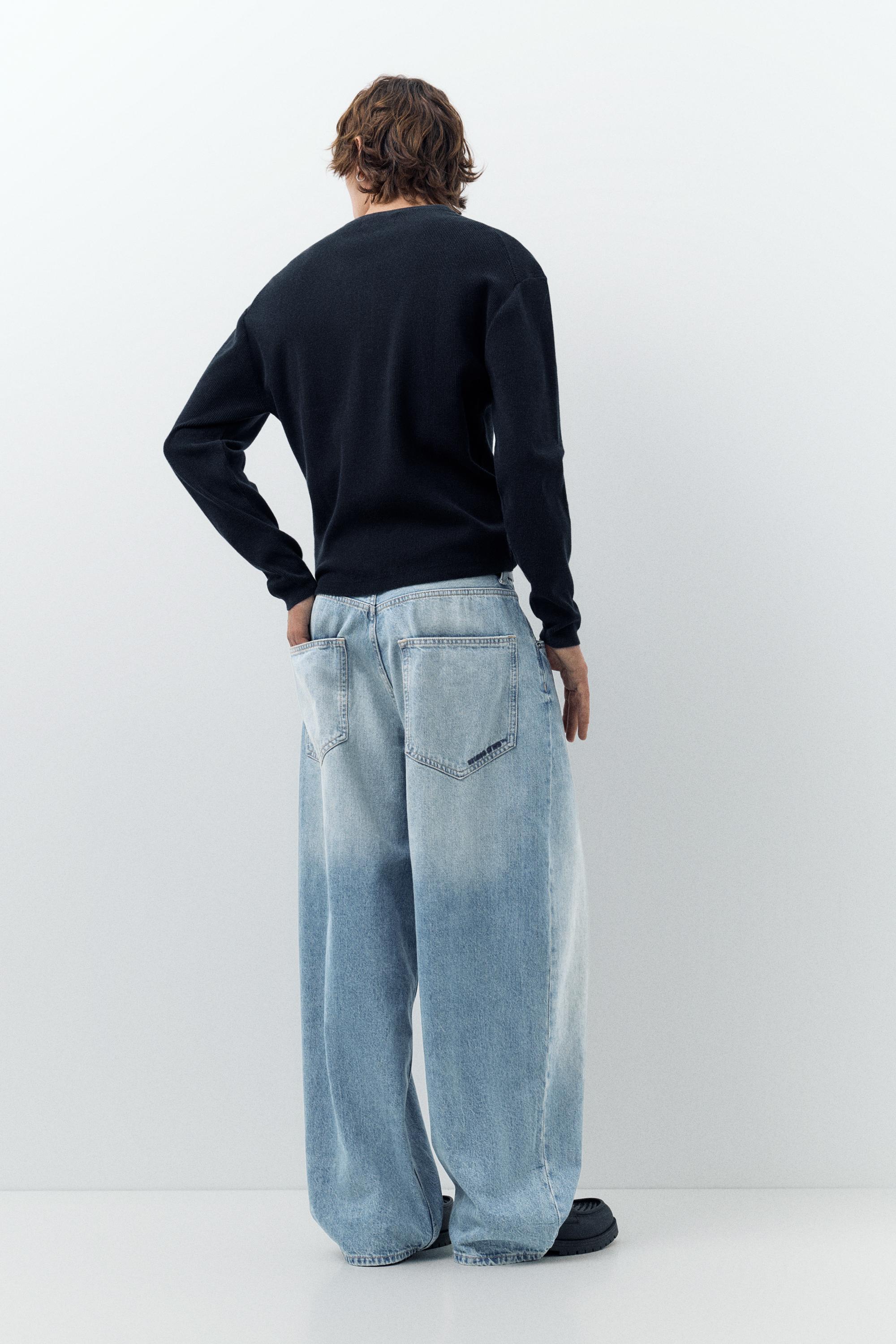 Embroidered super baggy jeans — Medium blue