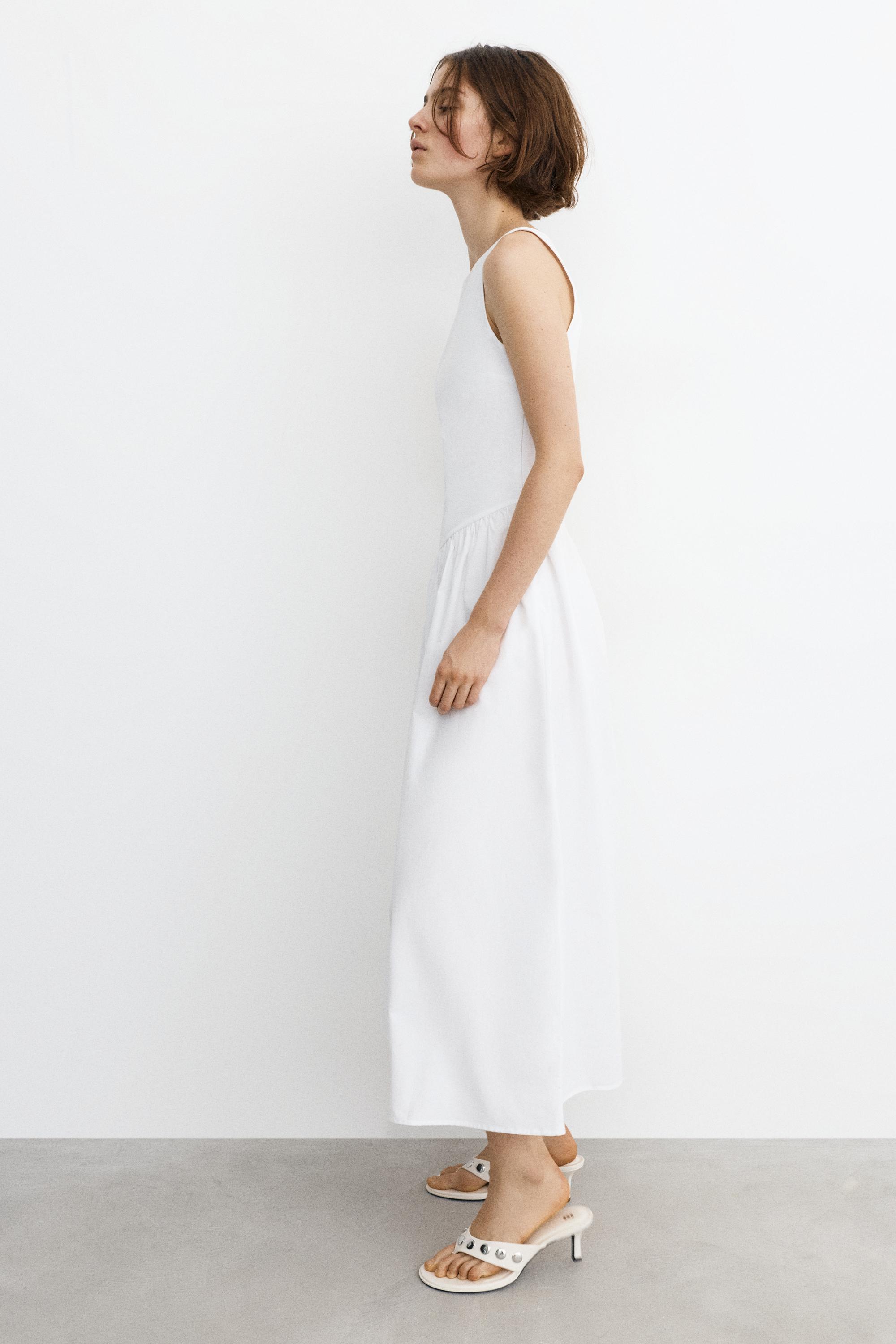 Poplin midi dress — White