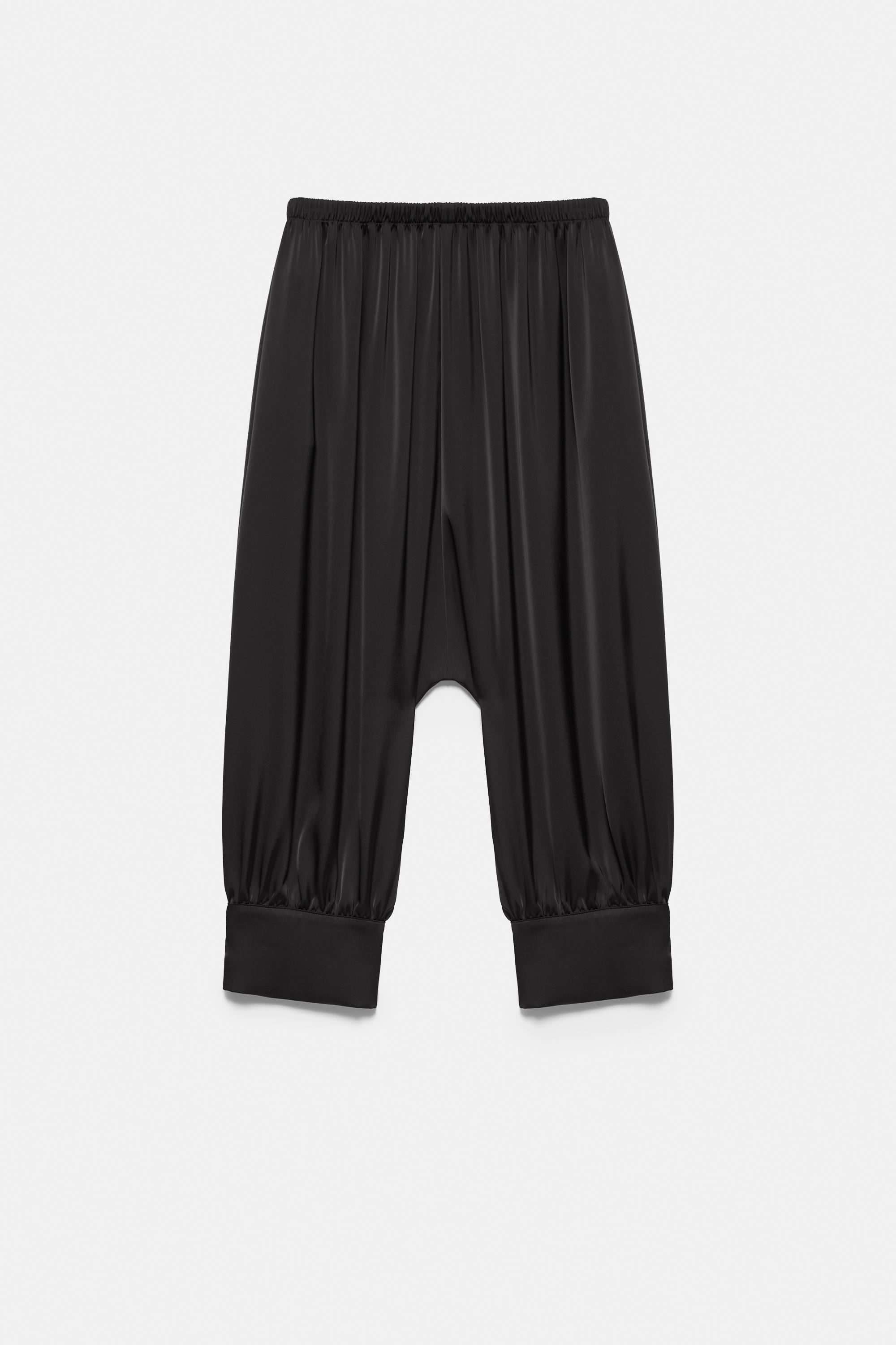 Satin sarouel capris — Black