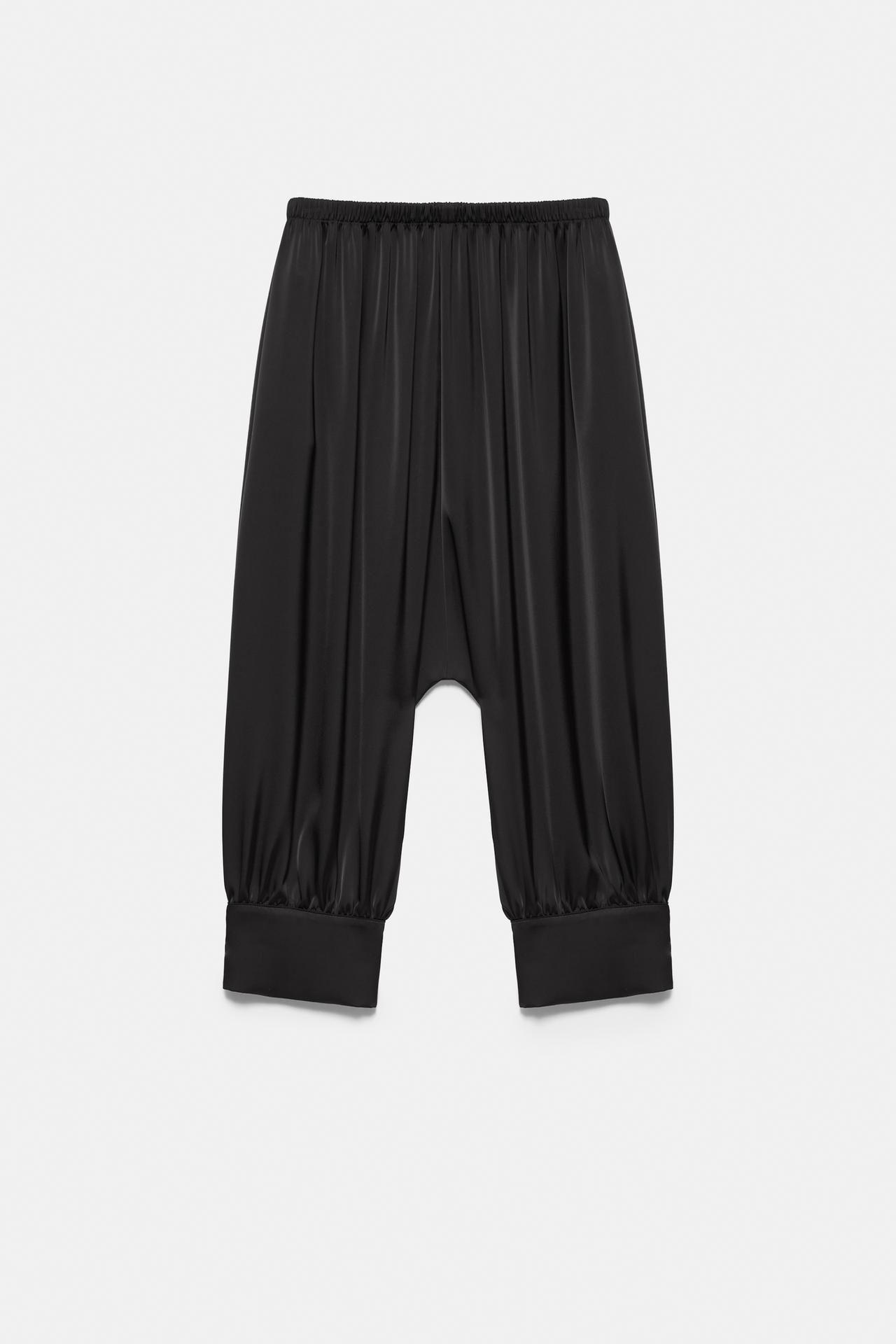Satin sarouel capris — Black
