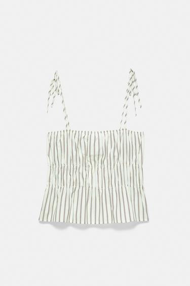 Striped gathered strap top — Yellow 5