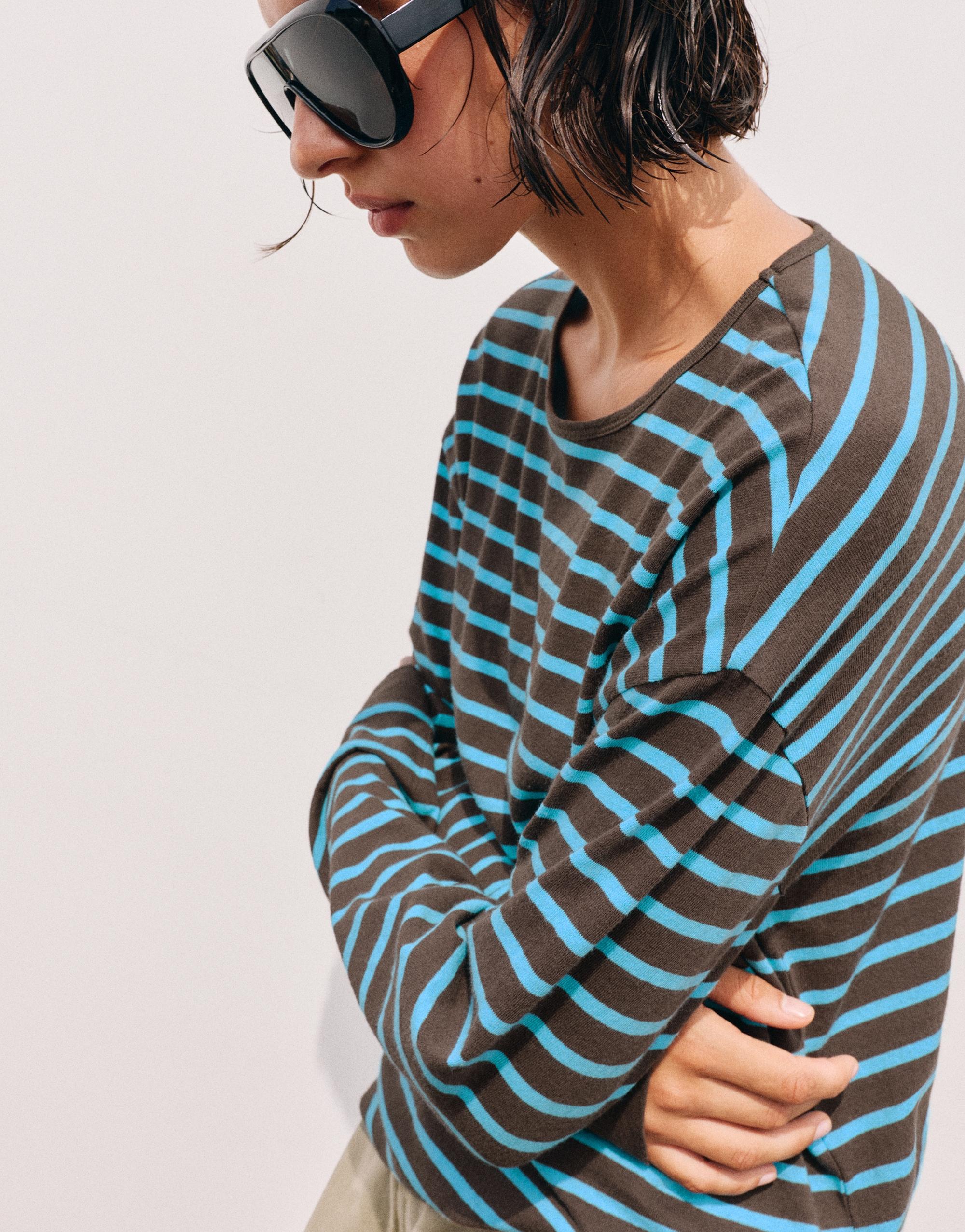 Oversize long sleeve striped T-shirt — Brown