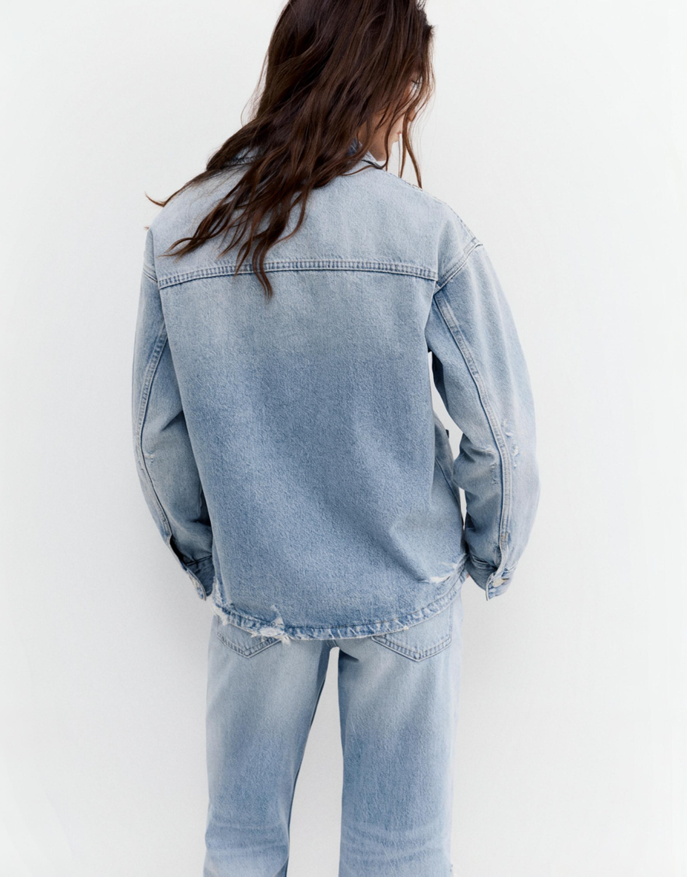 Worker denim ince ceket - Görsel 8