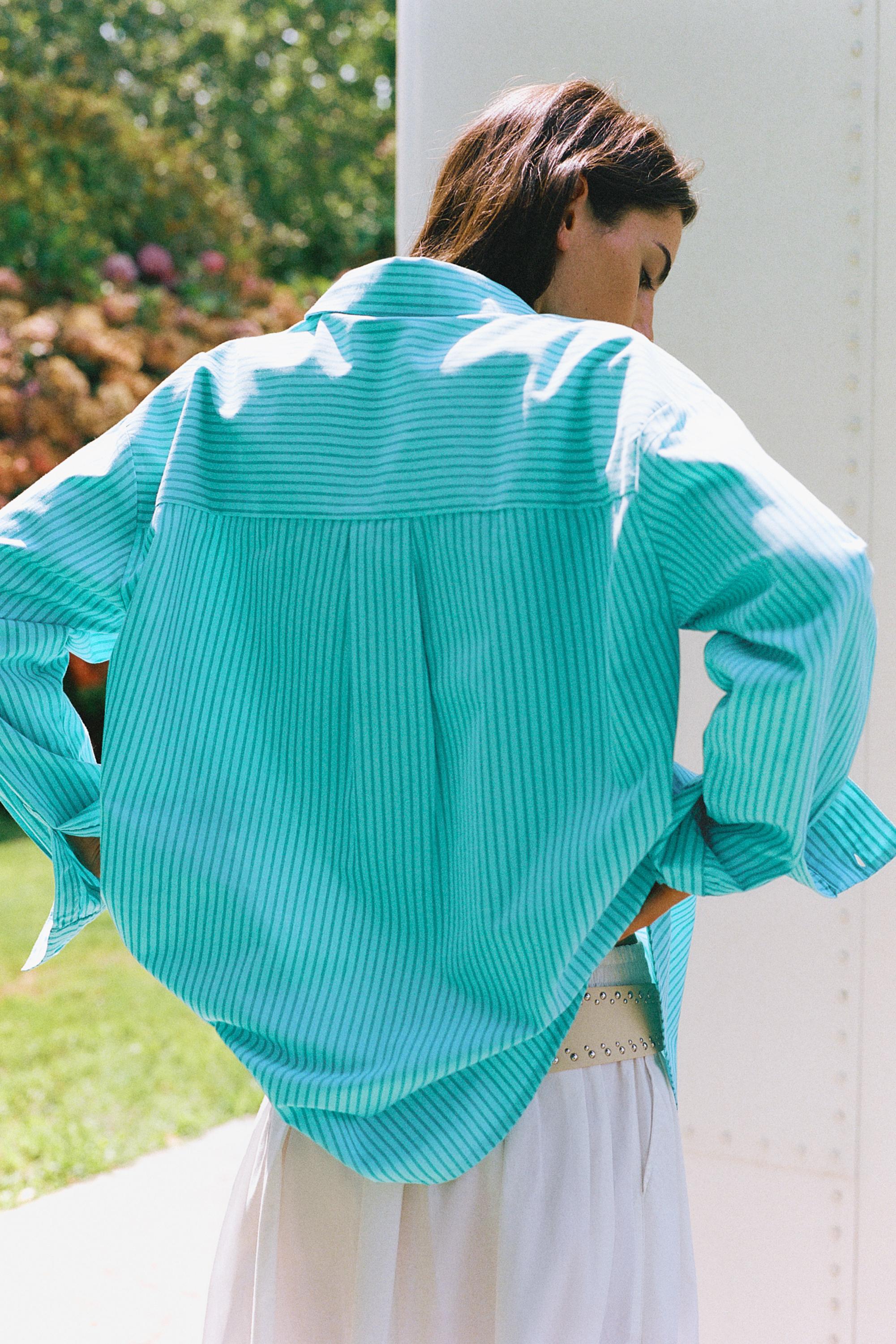 Oversize striped shirt — Turquoise
