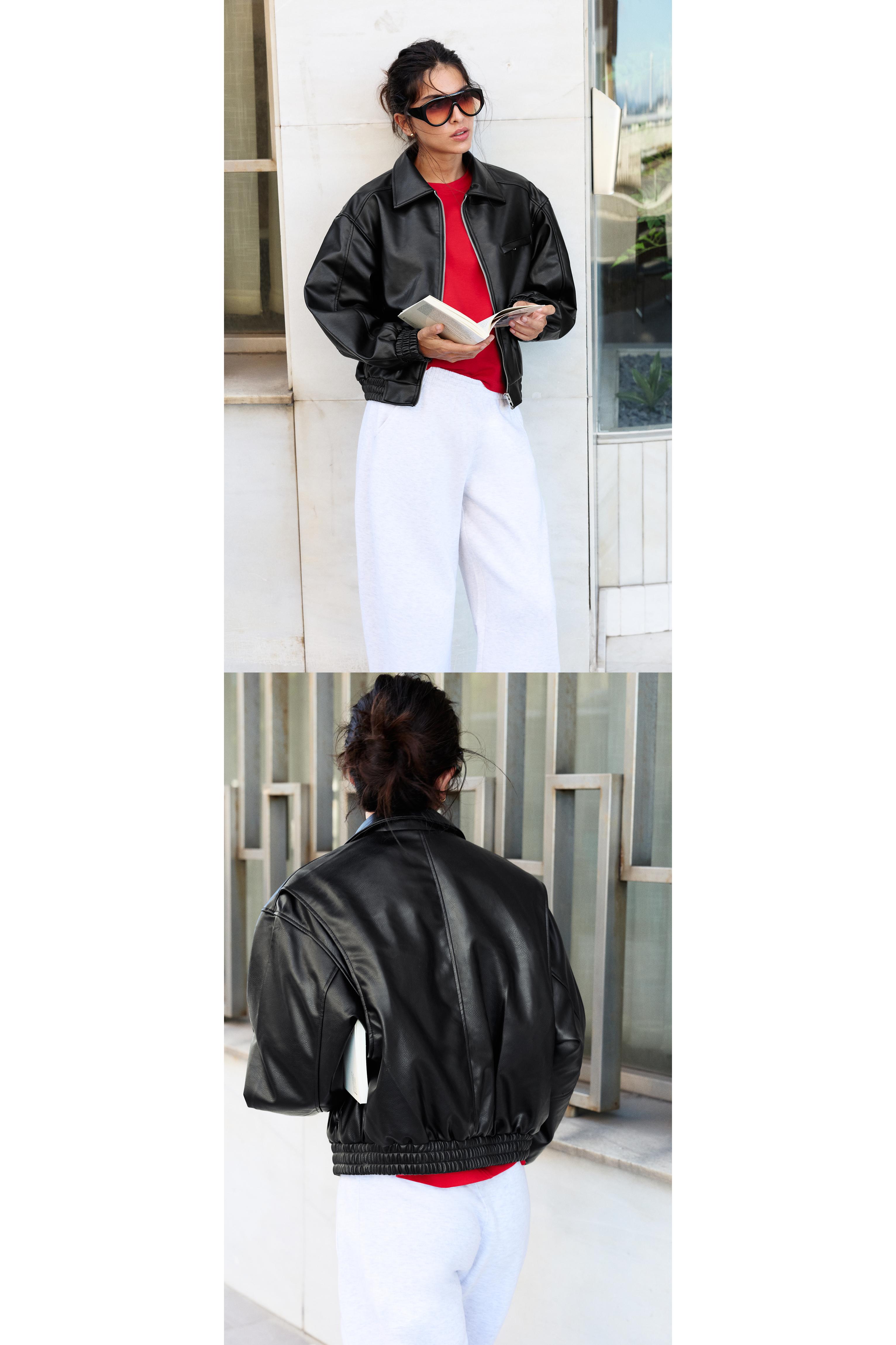 Leather effect dad jacket — Black