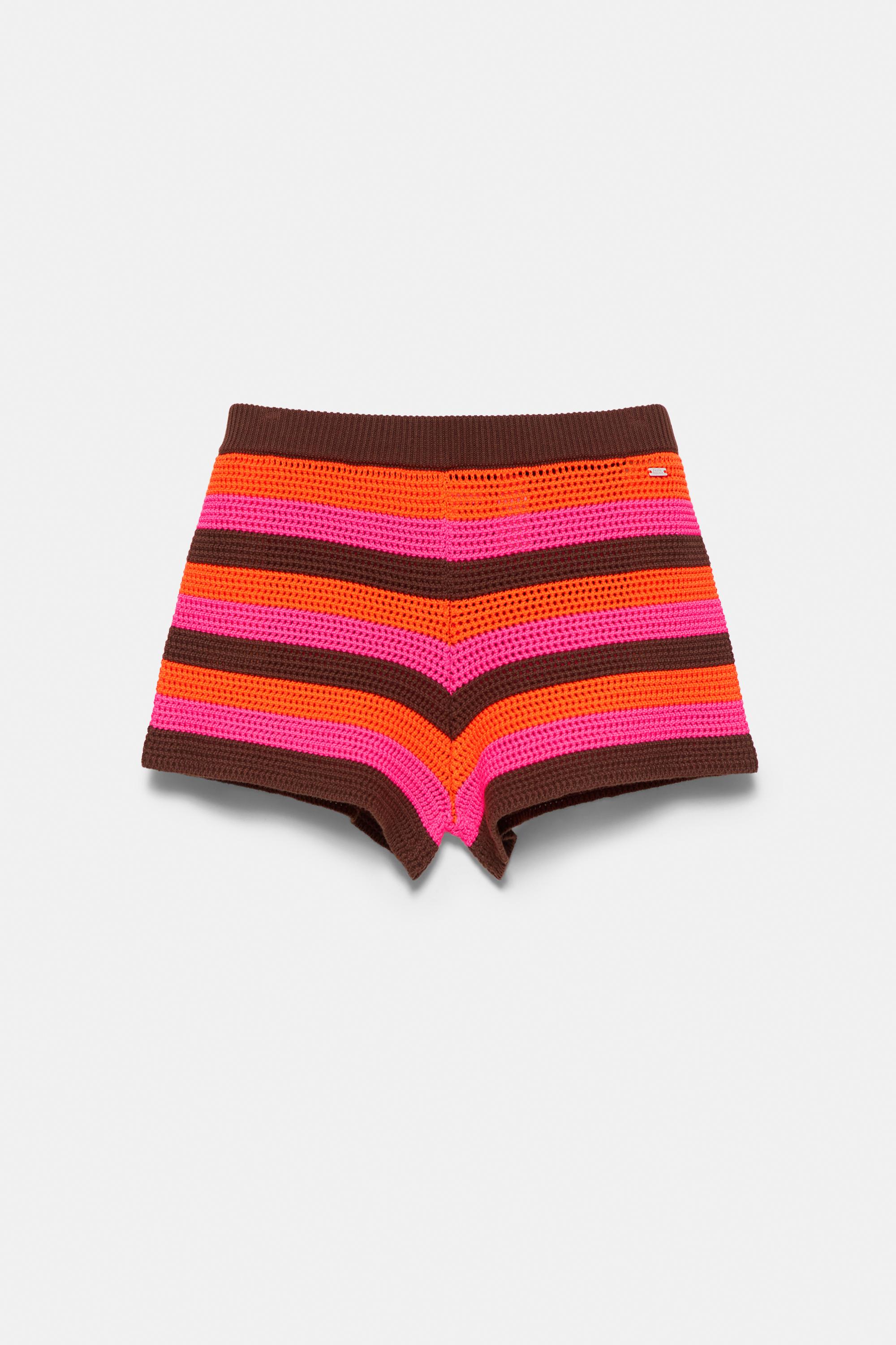 Çizgili kroşe şort - Görsel 3