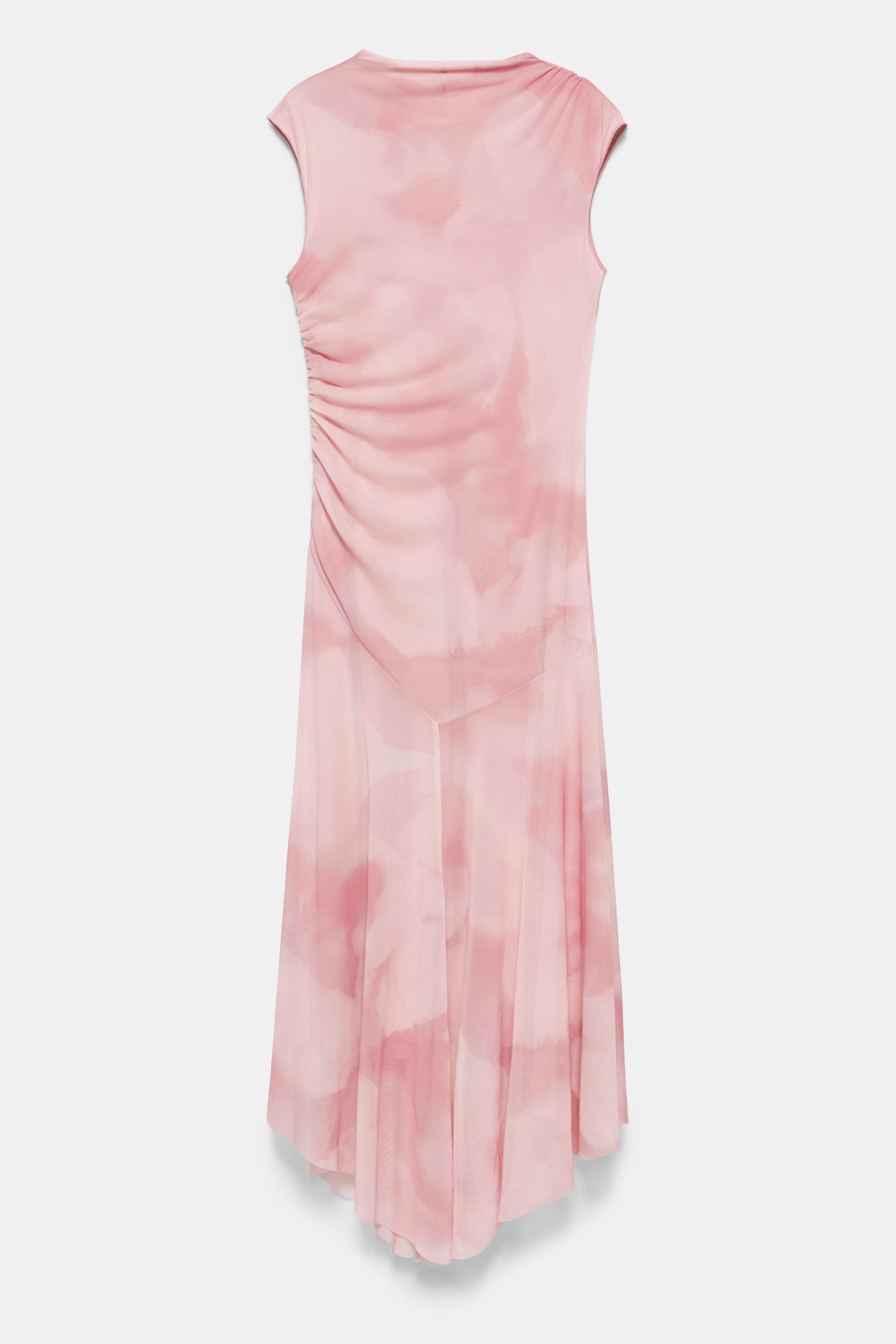 Asymmetric tulle midi dress — Dusty pink