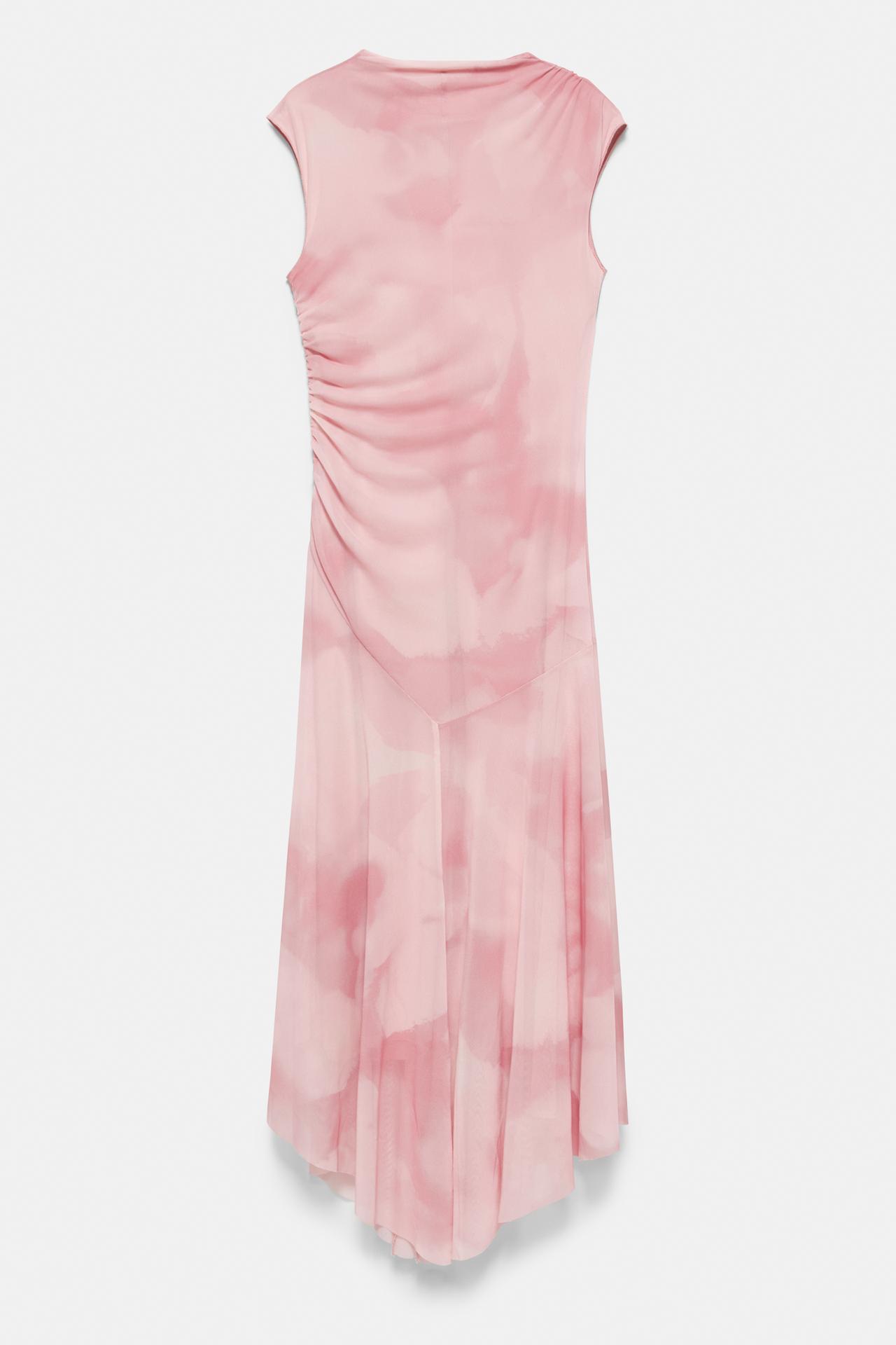 Asymmetric tulle midi dress — Dusty pink