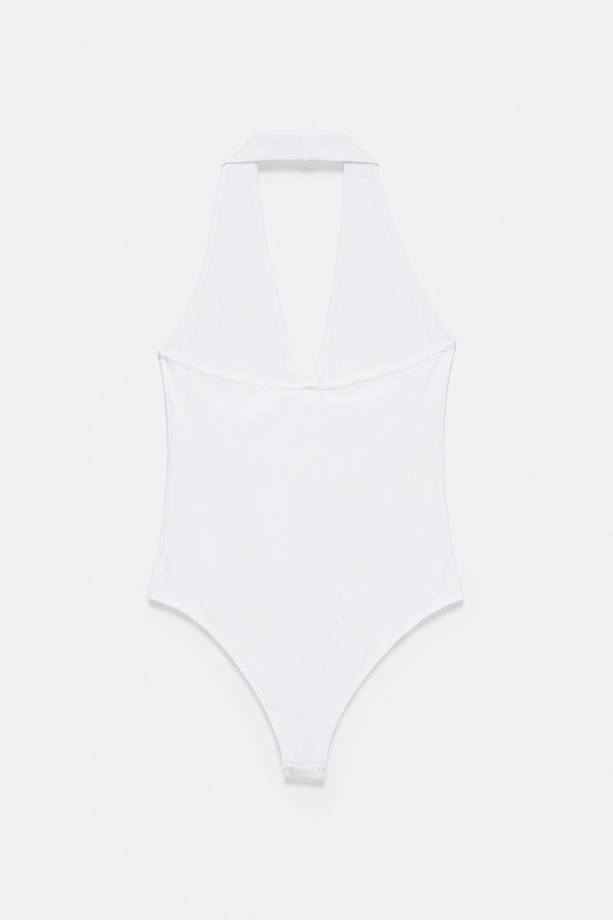 Rhinestone halter bodysuit — White