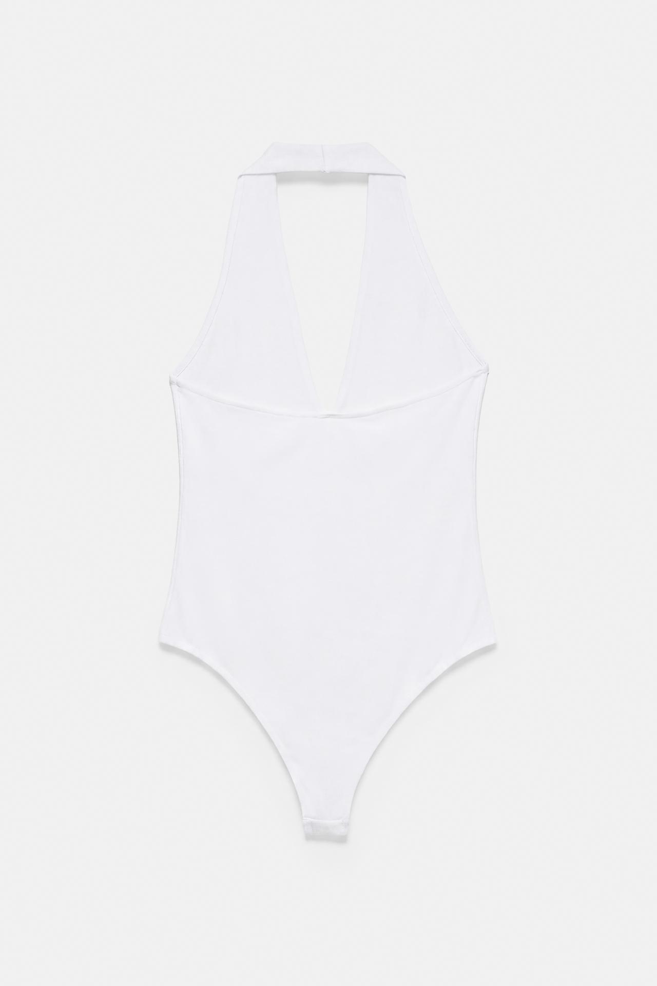 Rhinestone halter bodysuit — White