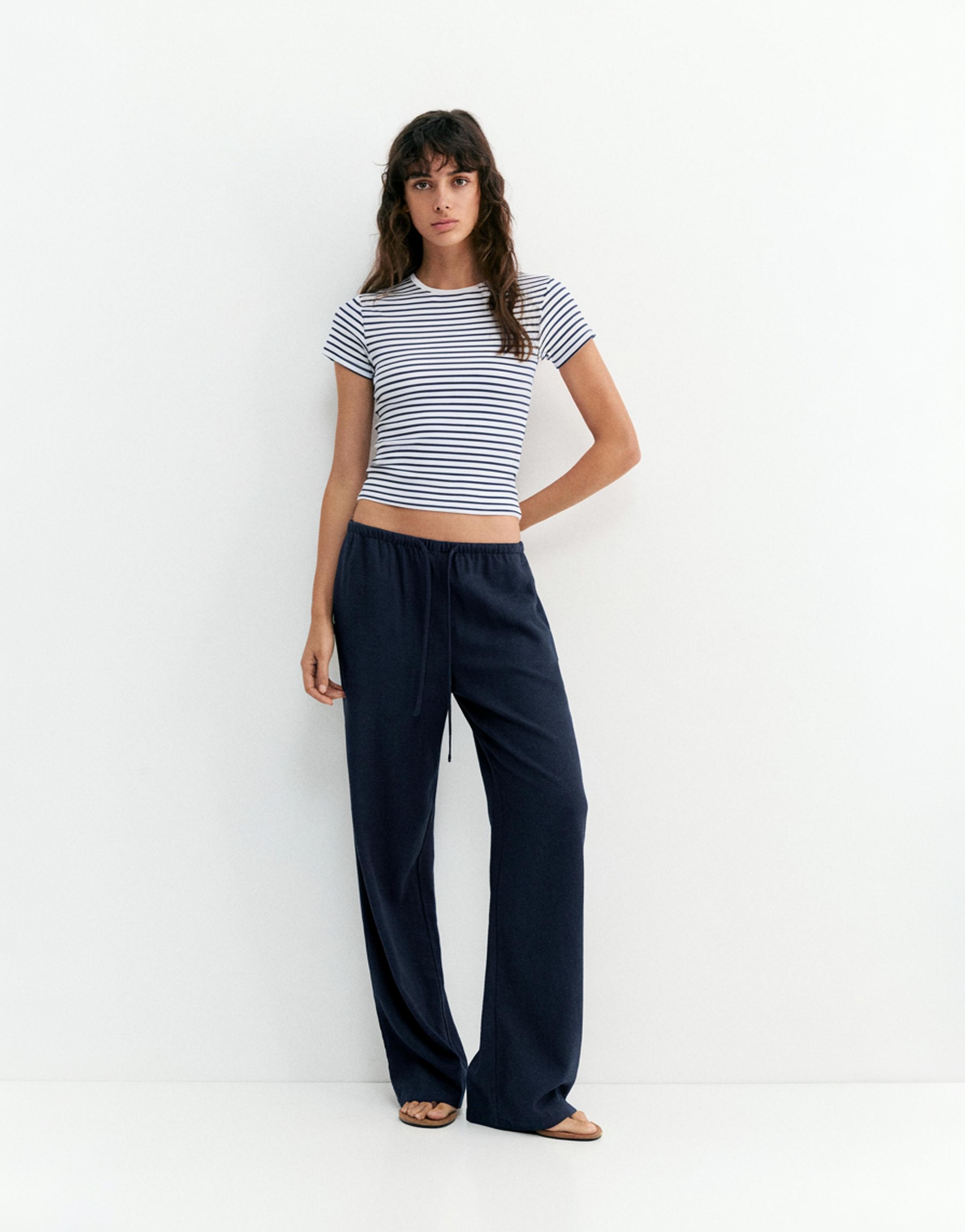 Linen blend joggers — Navy