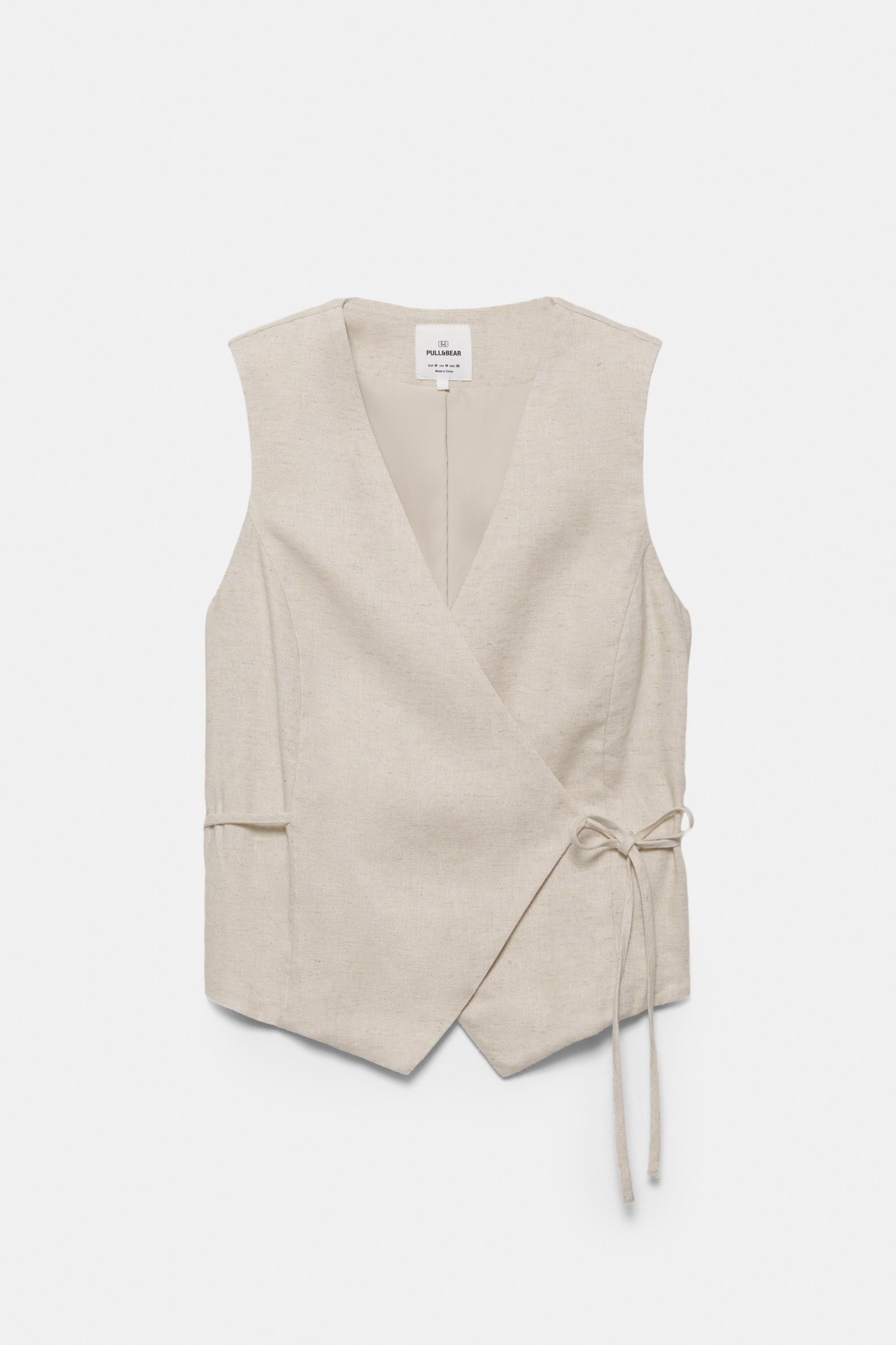Rustic linen-blend waistcoat — Beige