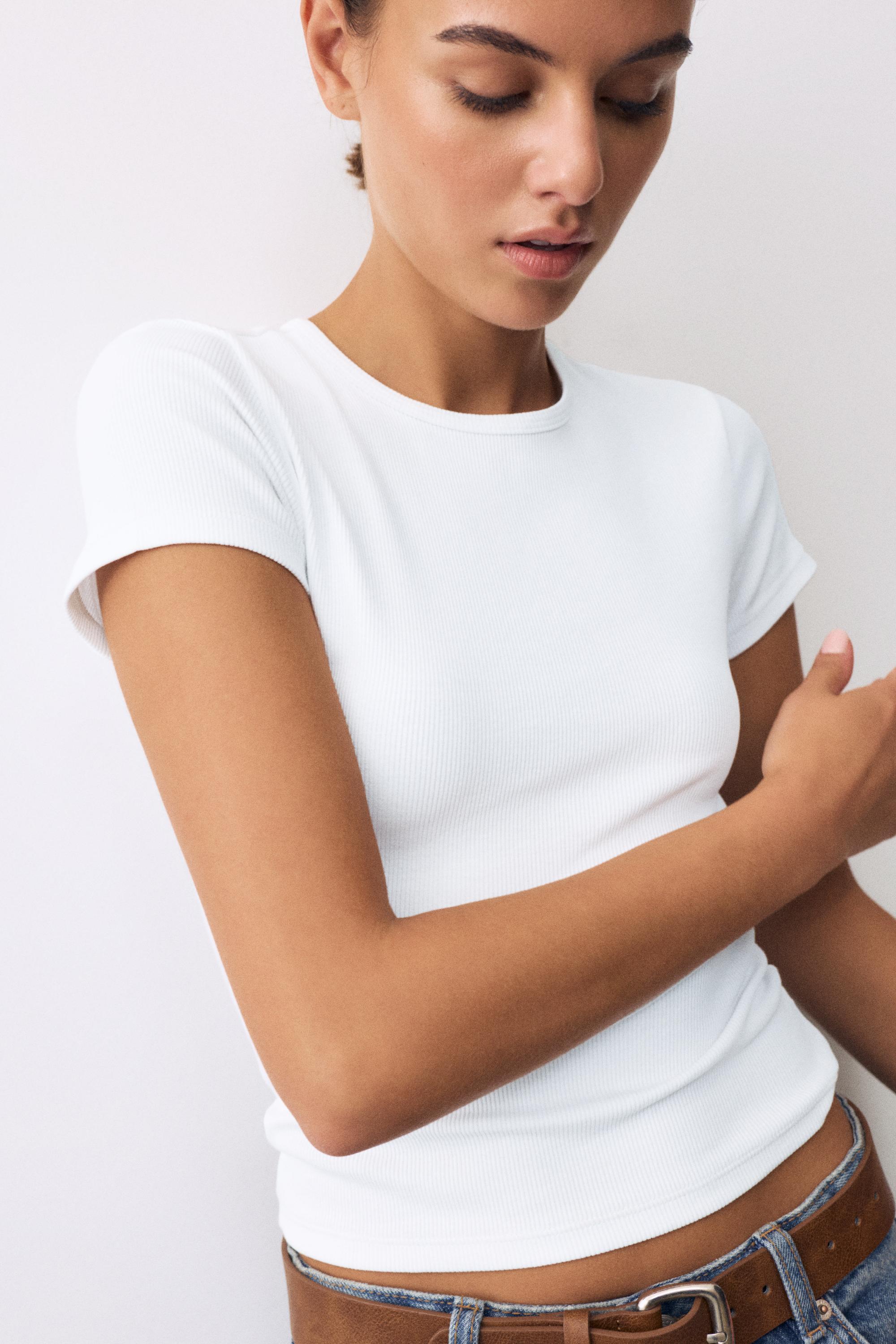 Ribbed short sleeve T-shirt — White
