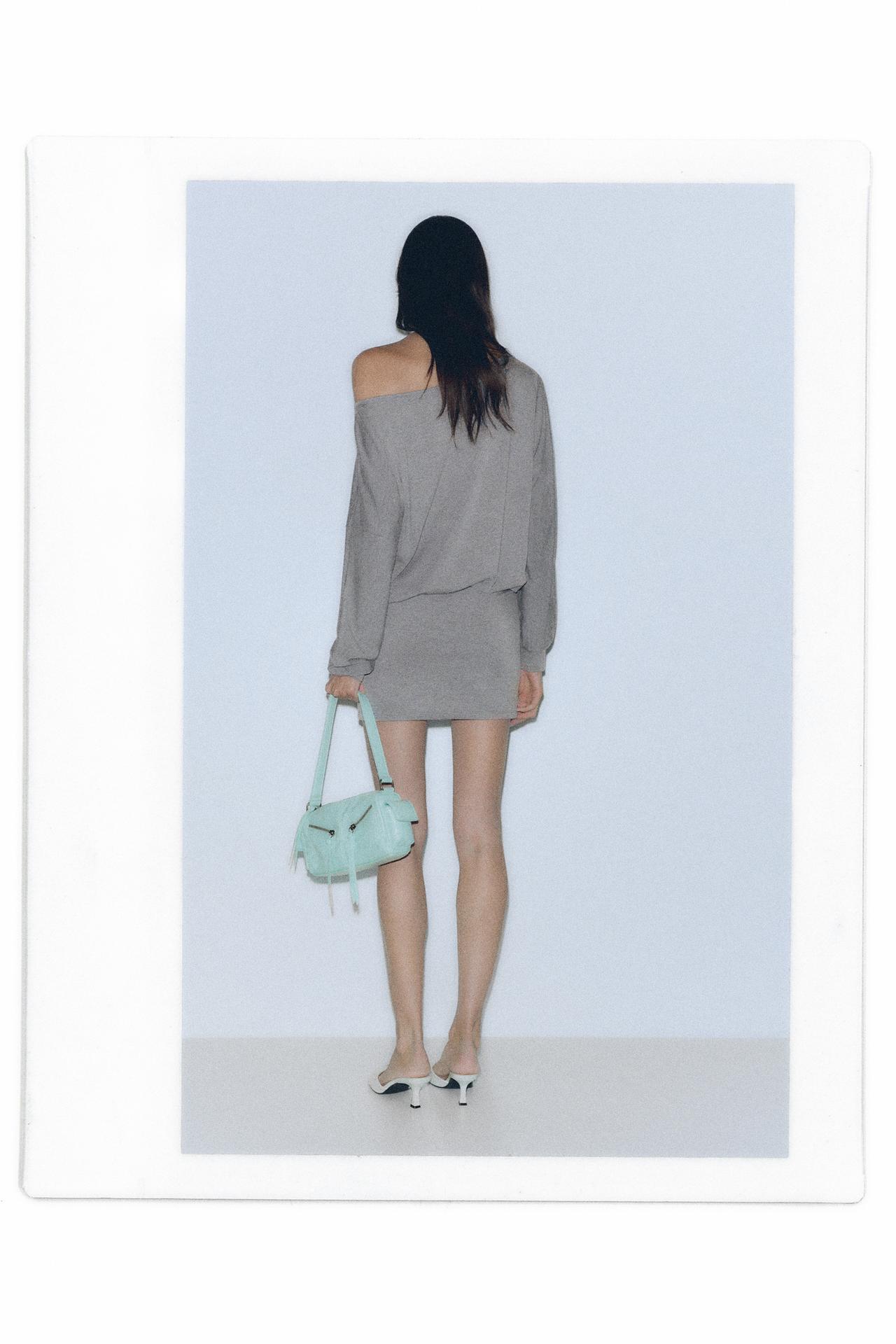 Asymmetric gathered dress — Grey marl