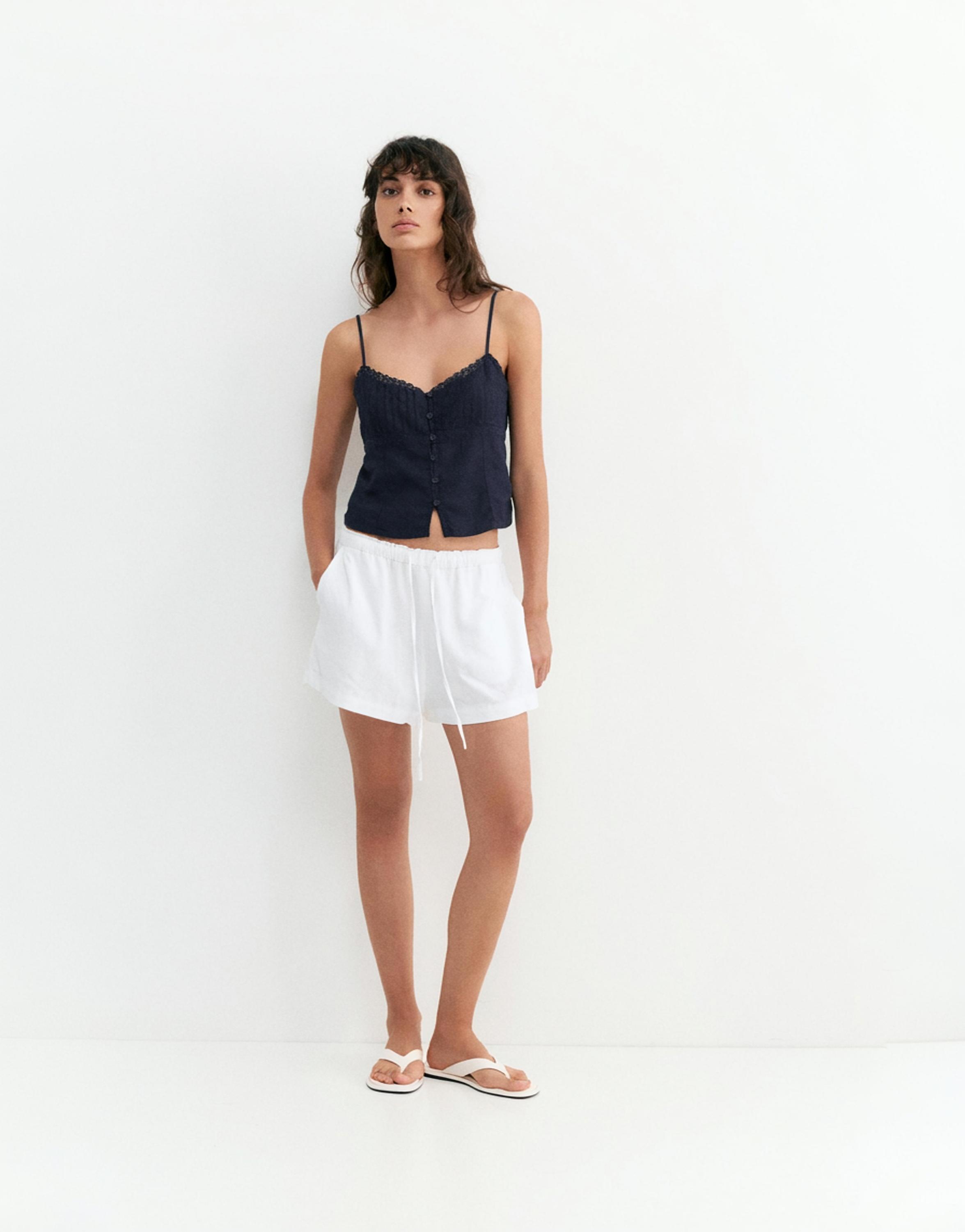 Linen blend camisole top — Navy