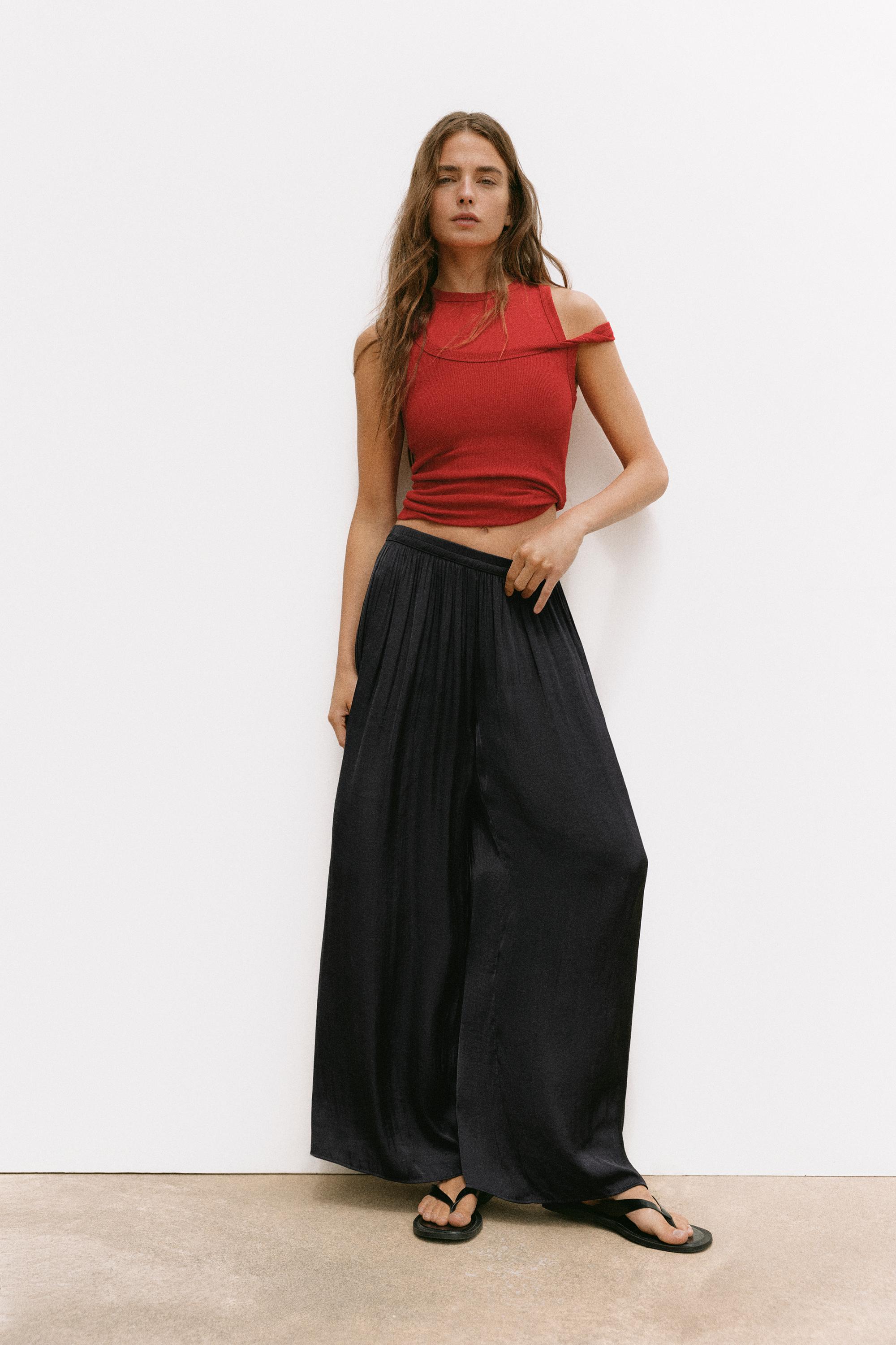 Pull&Bear Saten geniş paça pantolon görsel 6