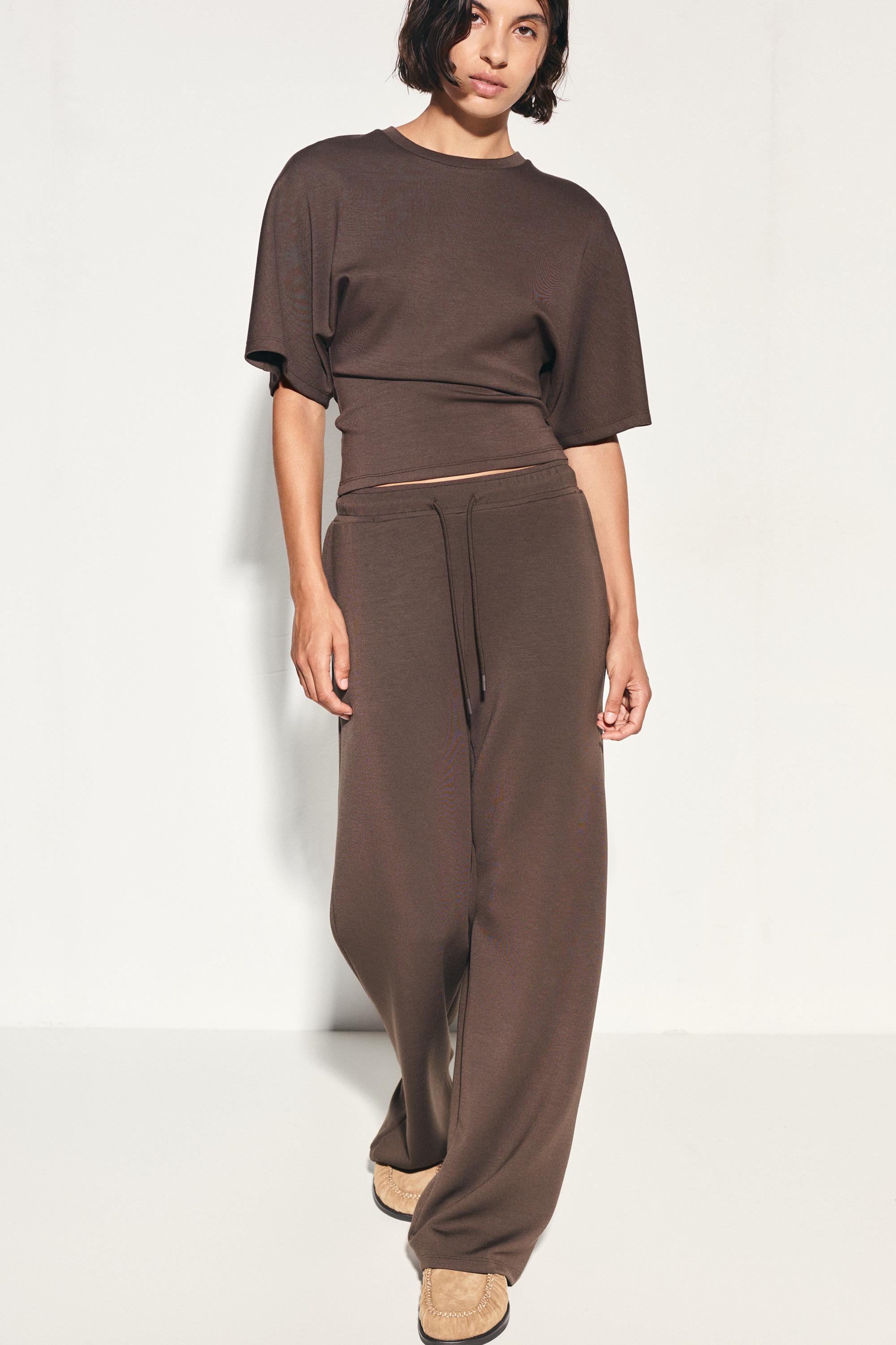 Modal wide-leg trousers — Brown