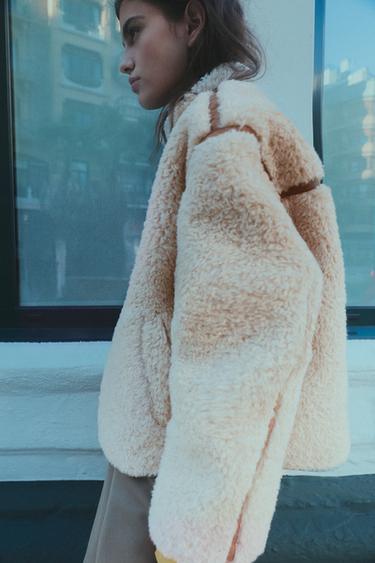 Faux shearling high neck jacket — Ecru 2
