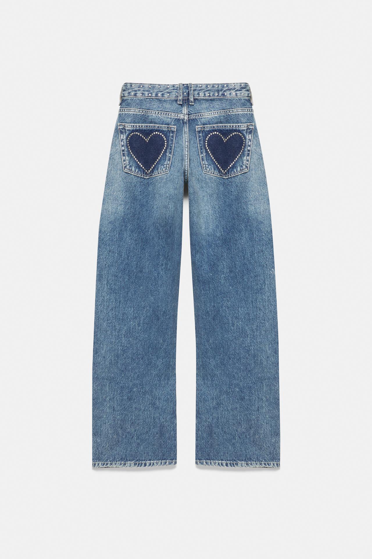 Low-rise straight jeans with studs — Medium blue