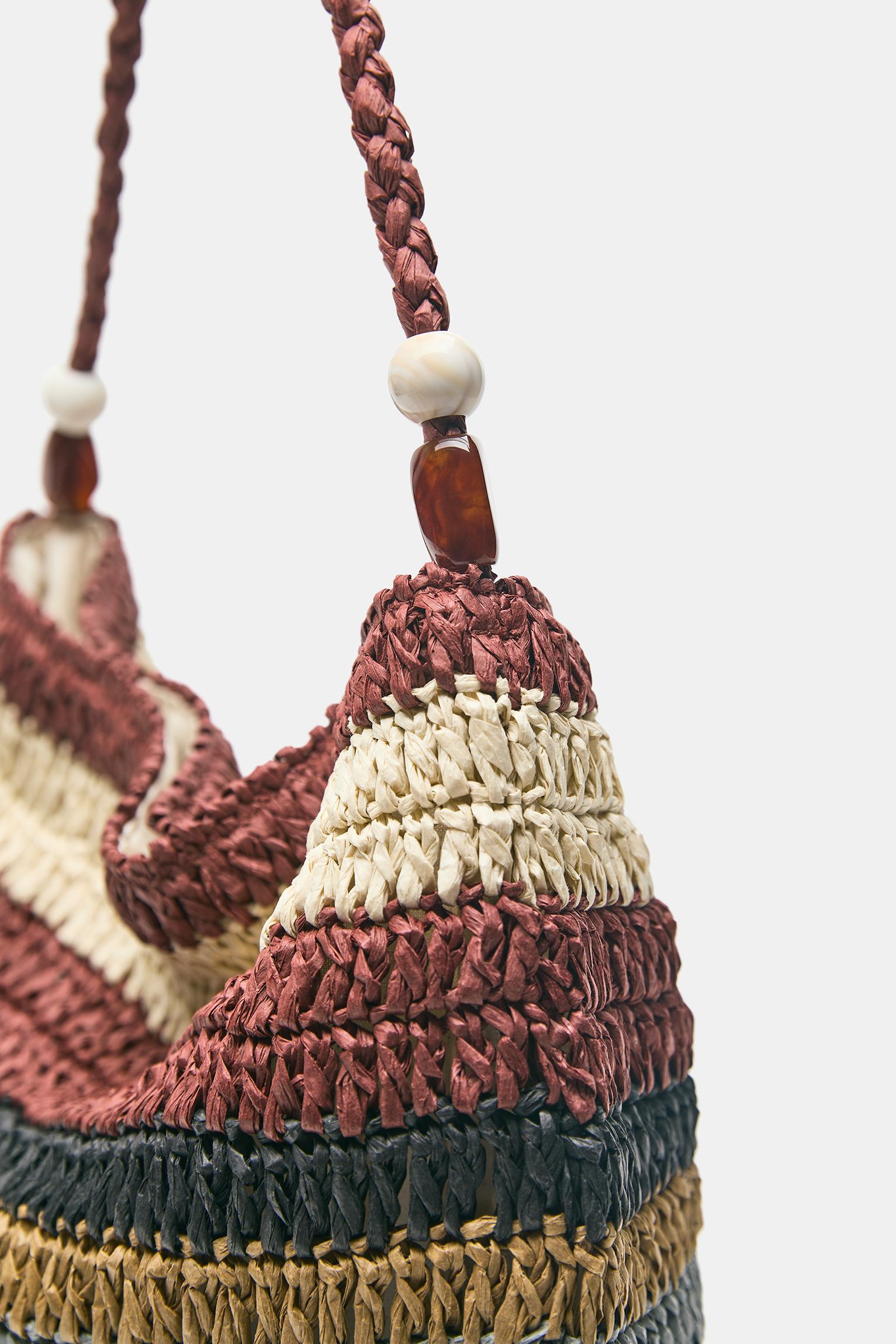 Striped woven tote bag — Brown
