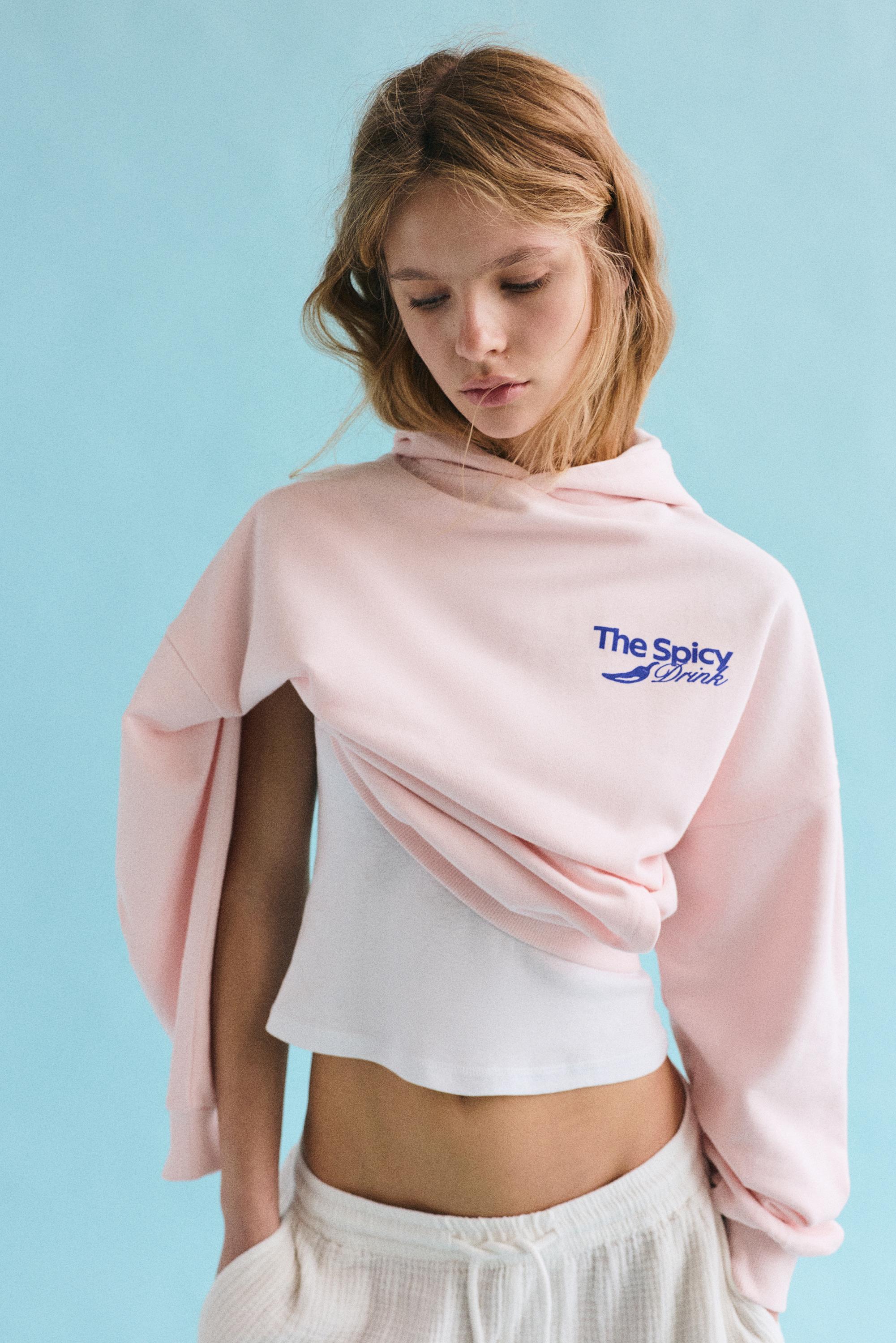 Graphic cup hoodie — Pale pink