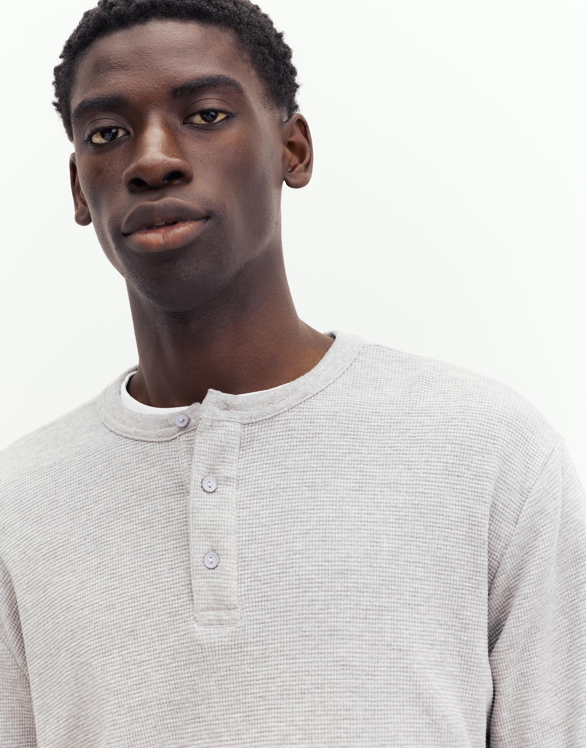Waffle-knit long sleeve T-shirt — Pale marl