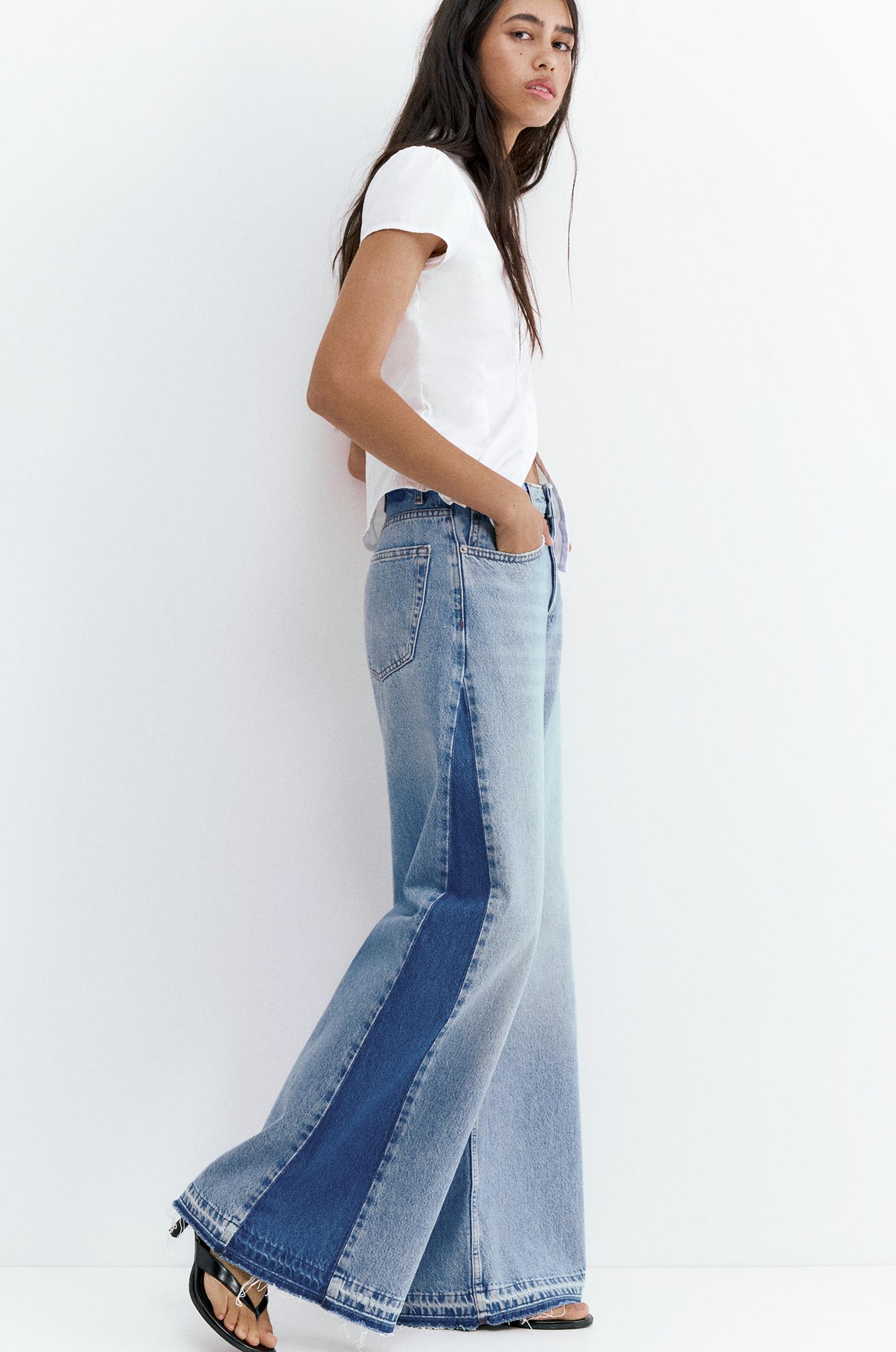 Wide-leg patchwork jeans — Medium blue