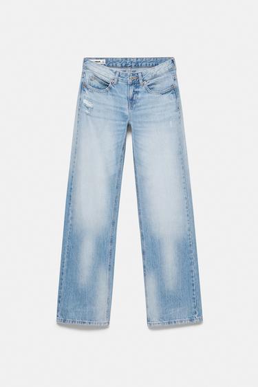 Low-rise straight-leg rhinestone jeans — Pale blue 6