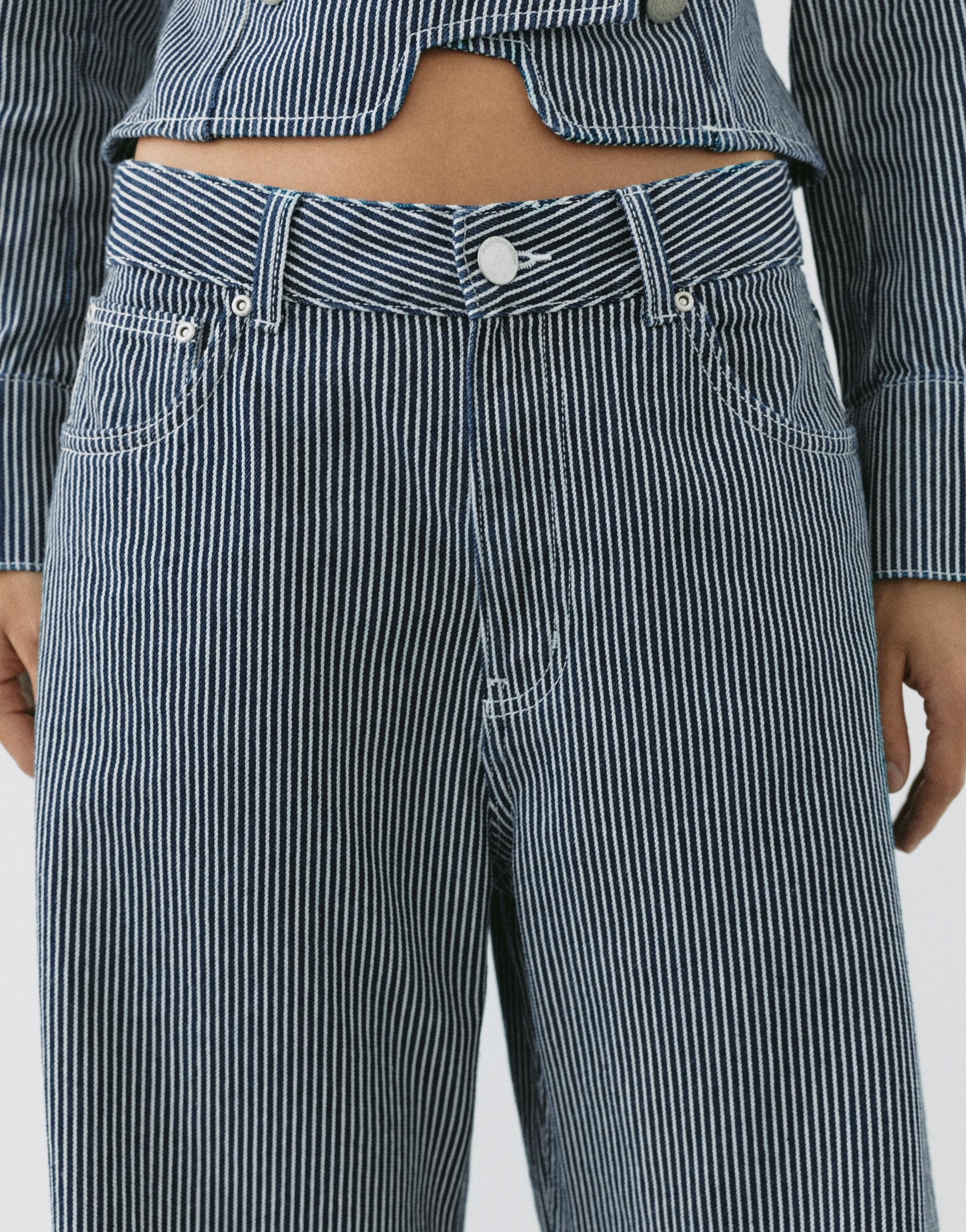 Low-rise striped baggy jeans — Dark blue