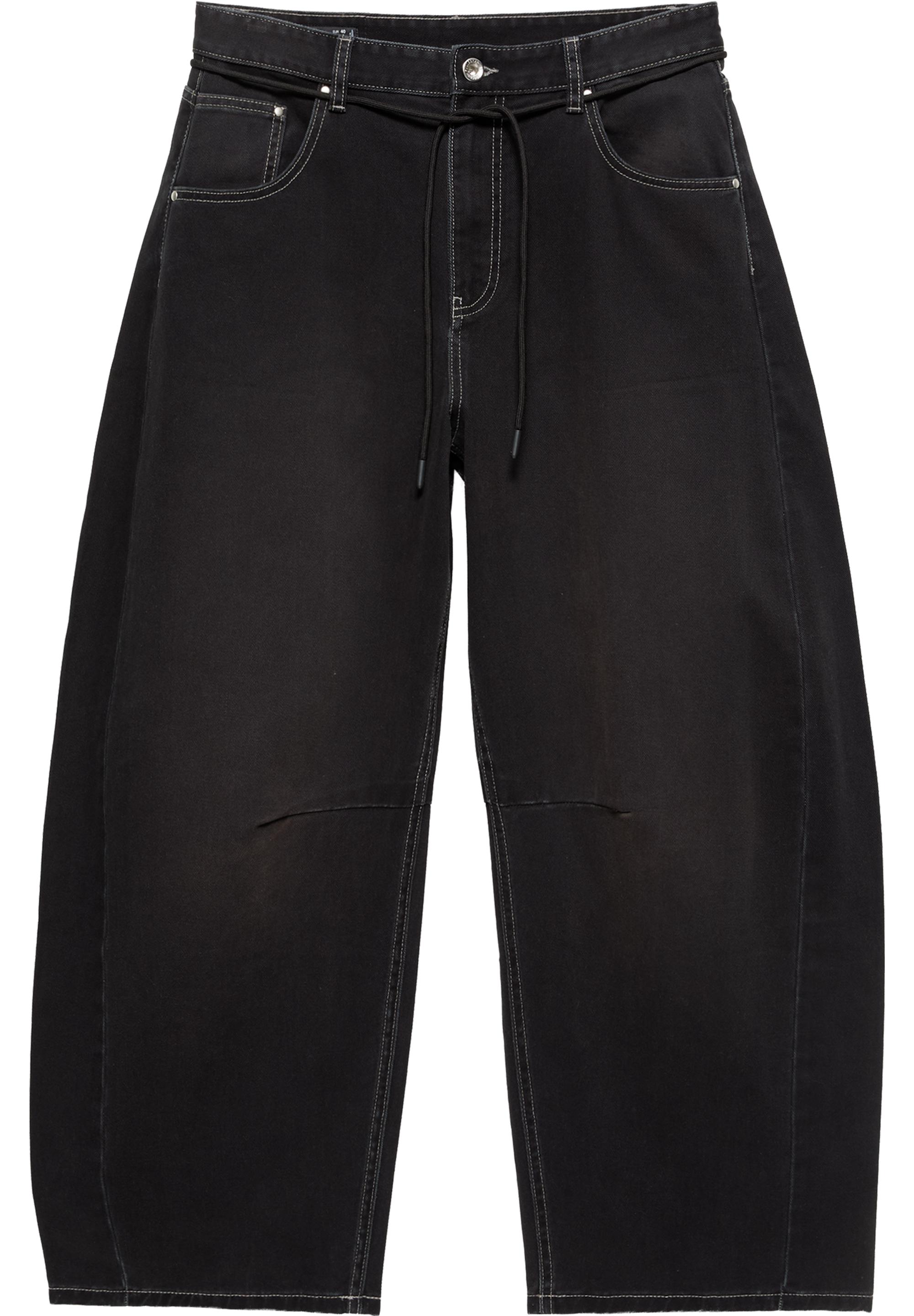 Pull&Bear Grafik kemerli barrel jean görsel 2