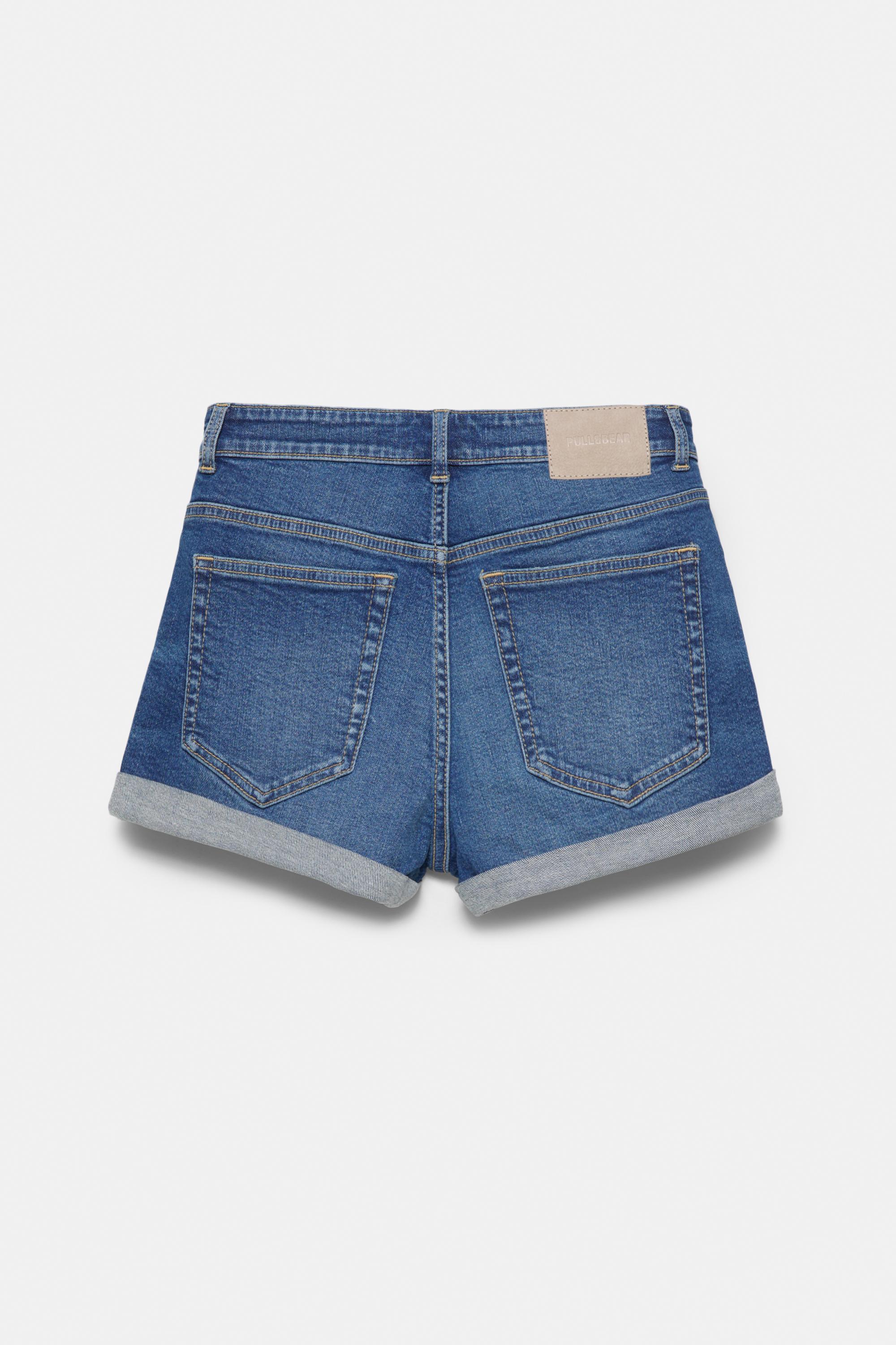 Mid-waist denim shorts — Medium blue