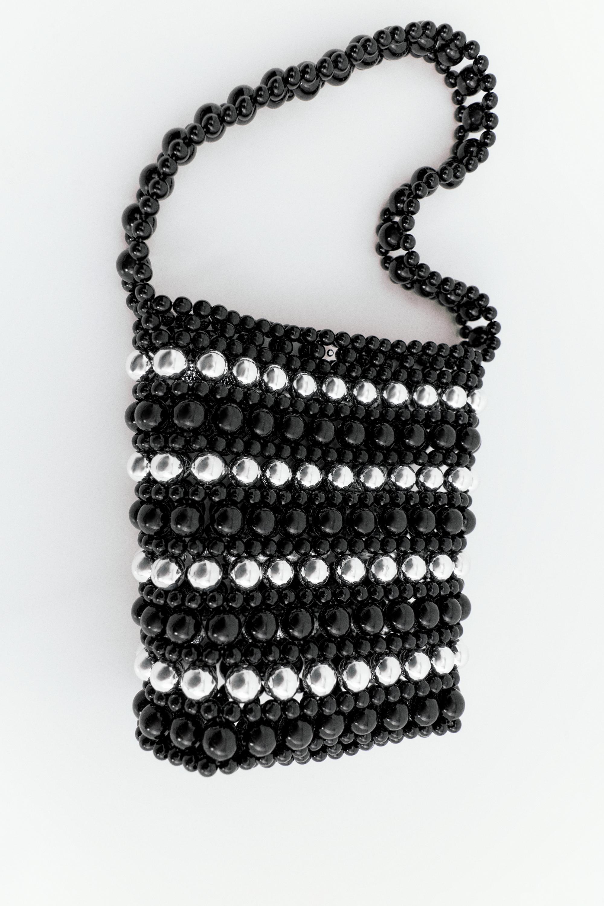 Striped beaded handbag — Black