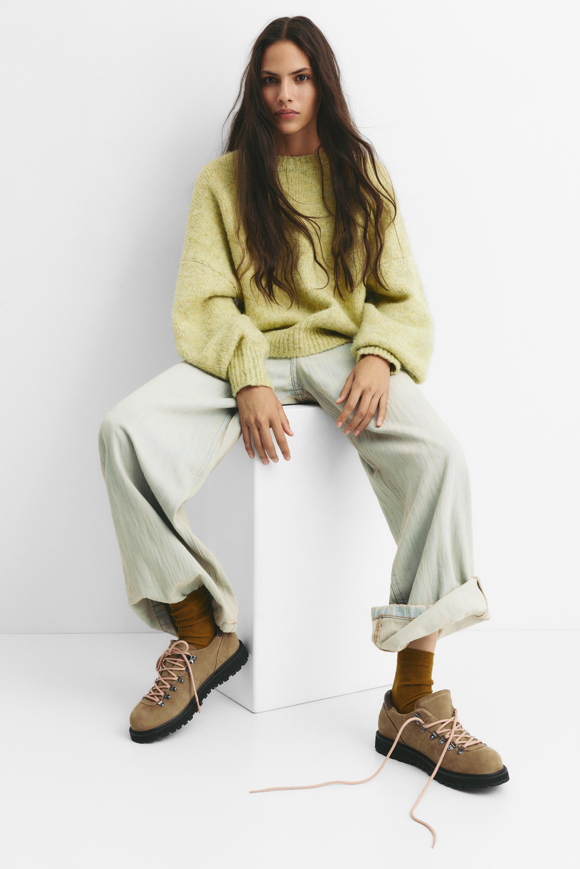 Faux shearling leather lace-up clogs — Sand