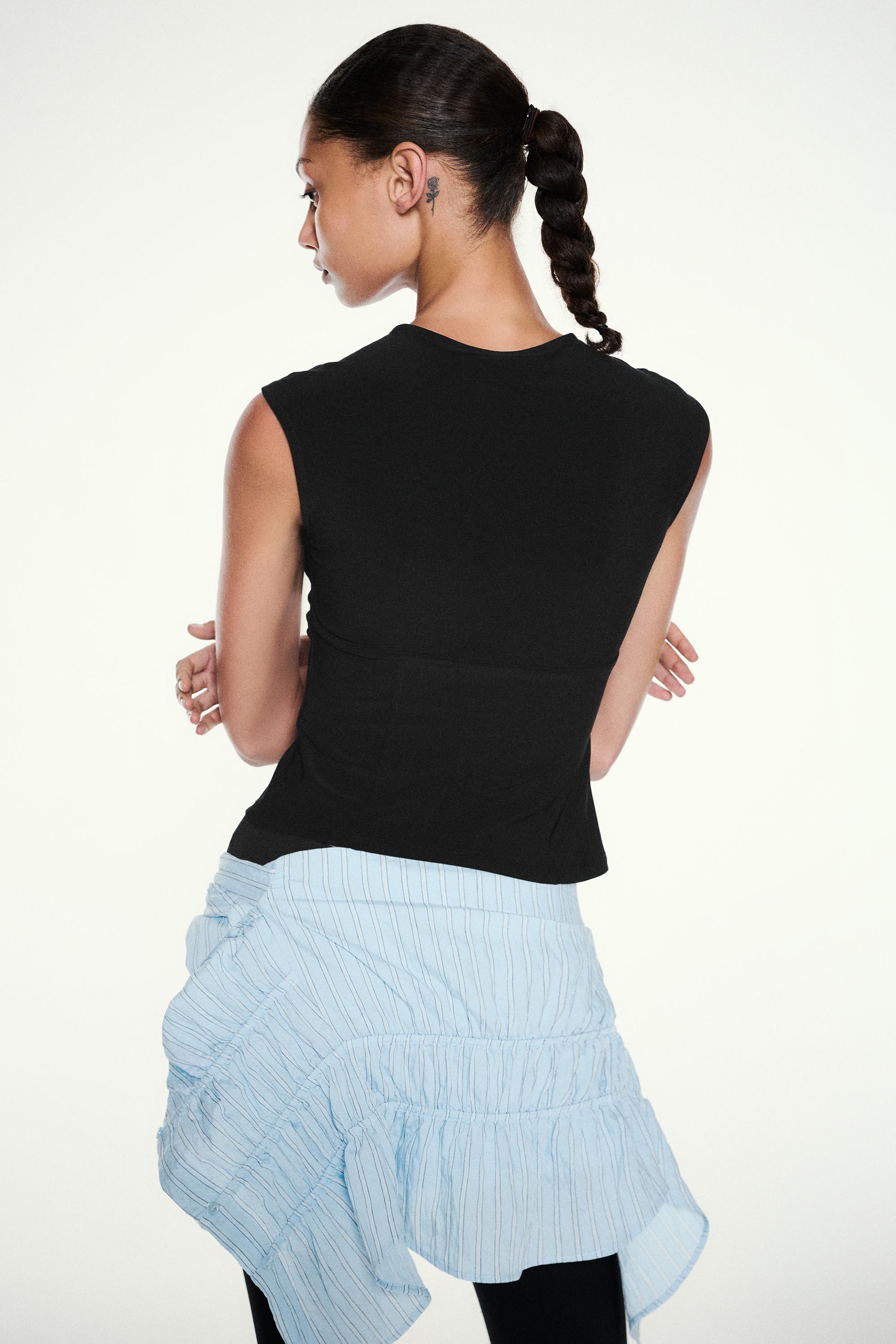 Gathered tie-neck top — Black