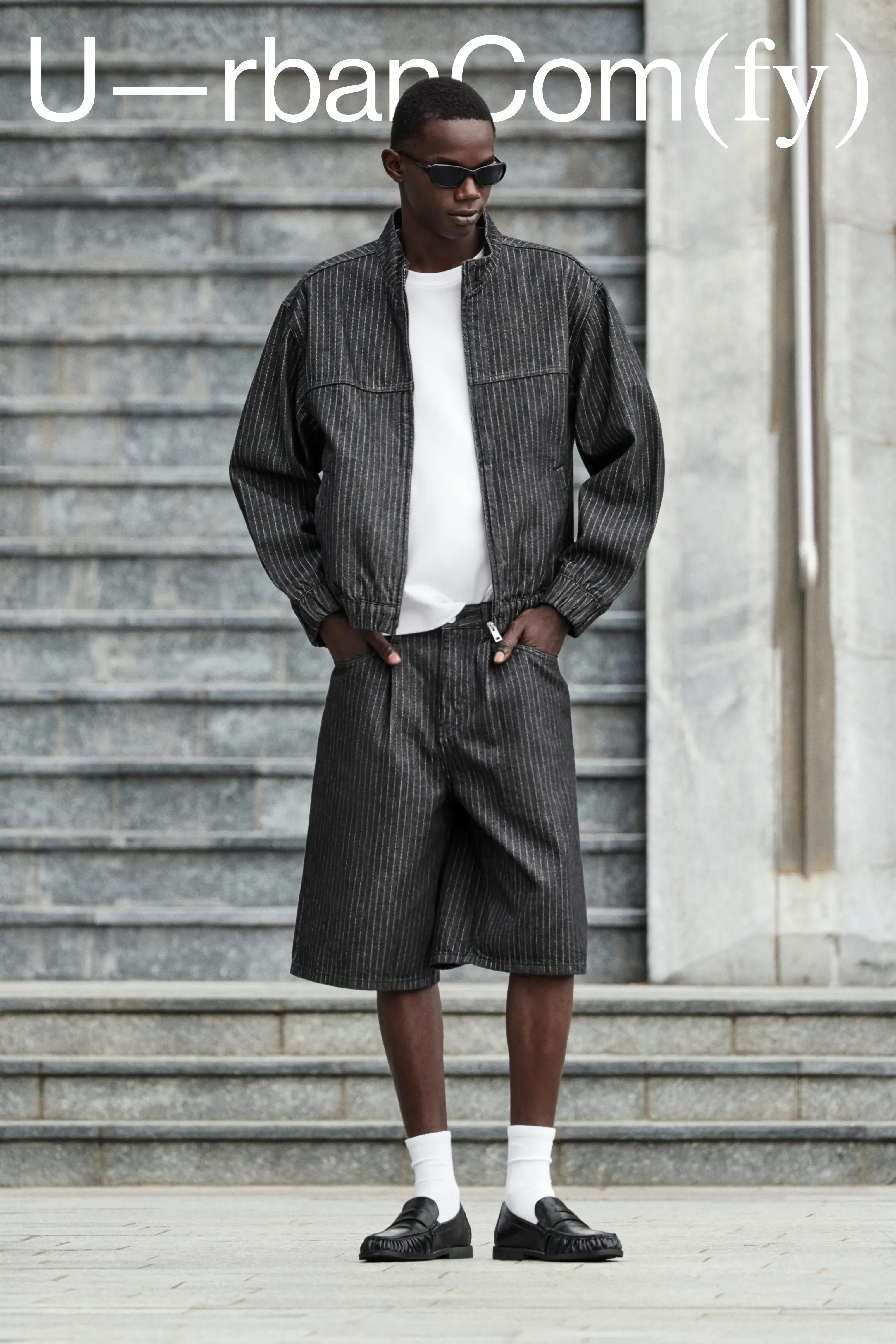 Pinstripe skater denim Bermuda shorts — Black