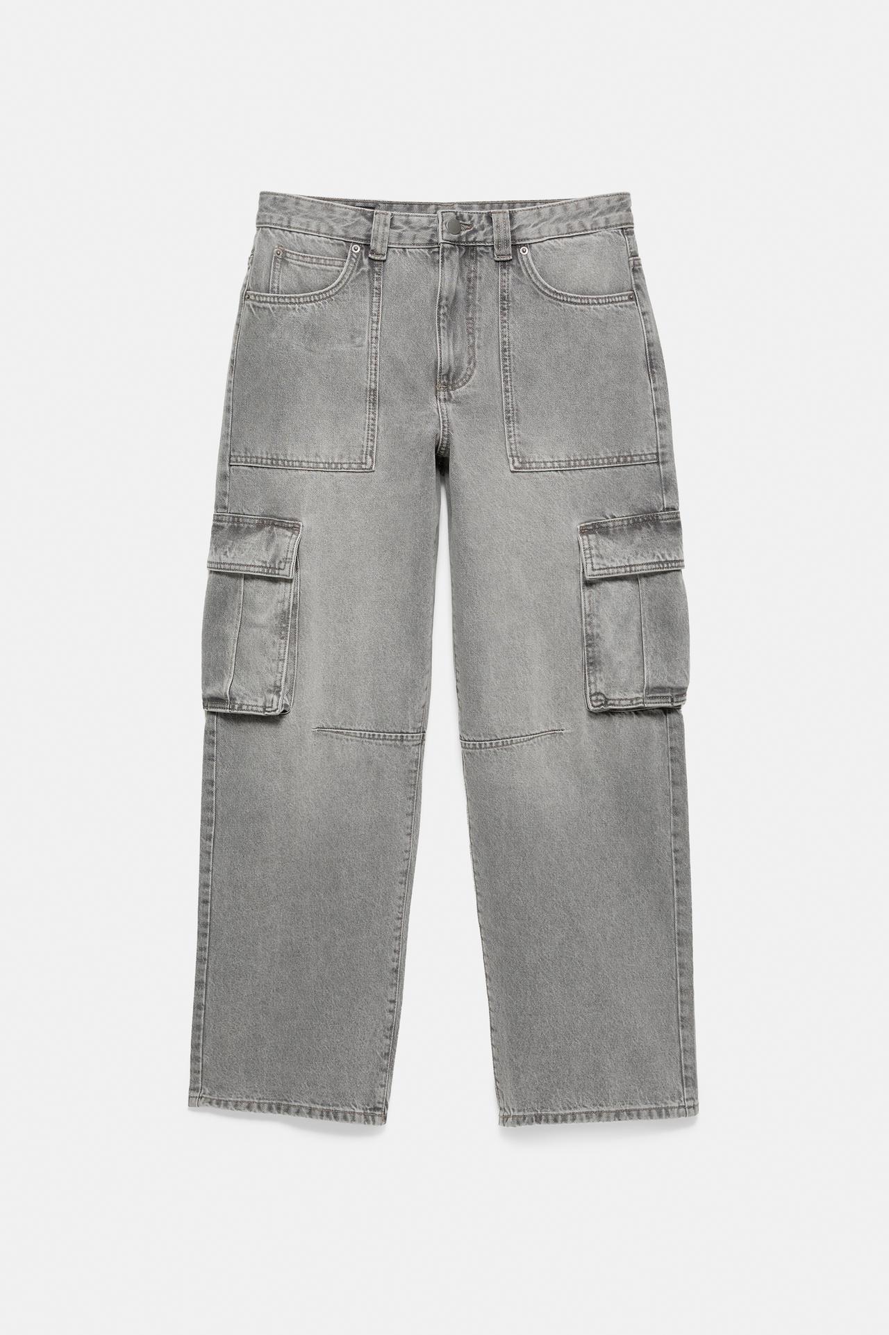Relaxed cargo jeans — Pale grey