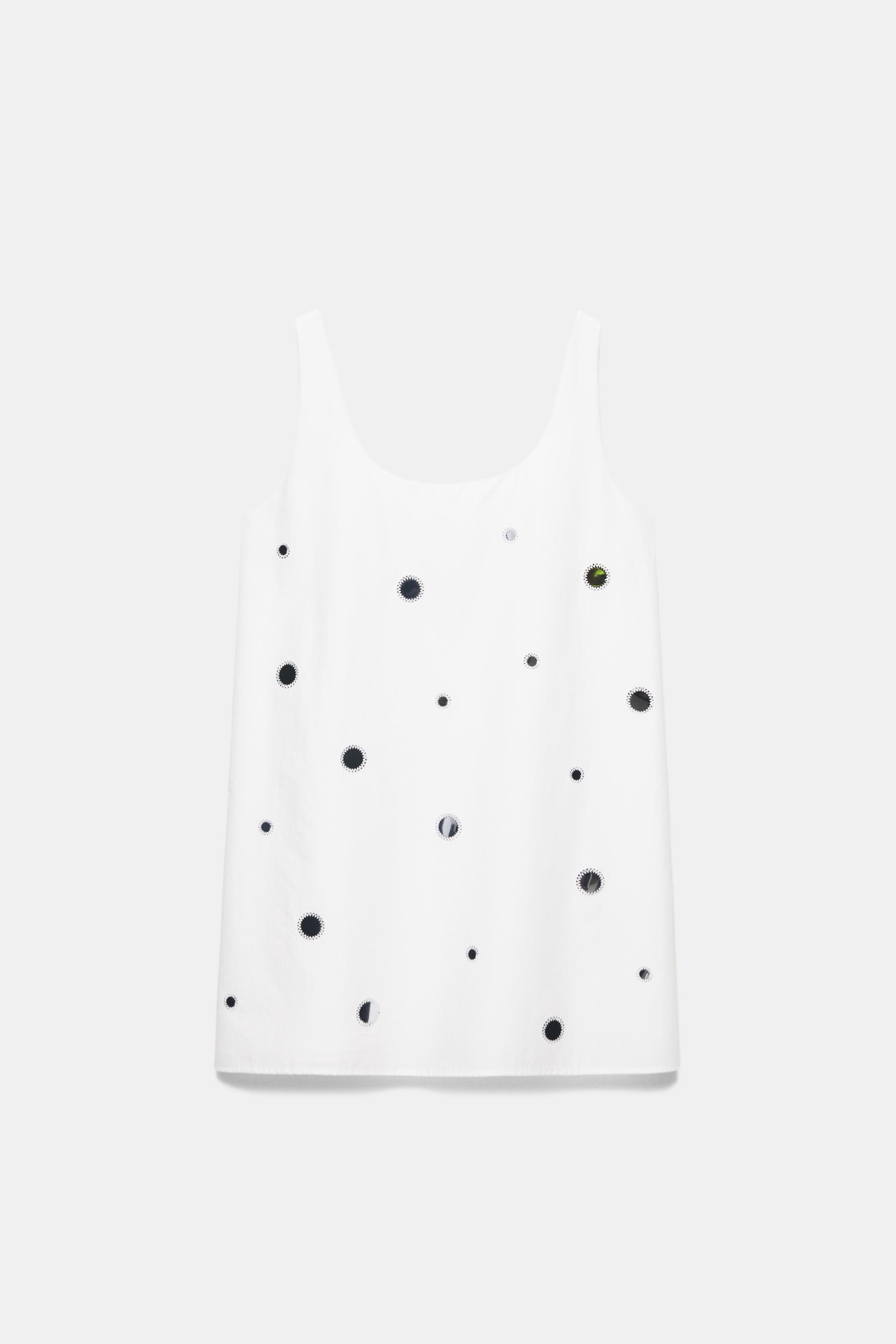 Short strappy dress with mirrored details — Ecru