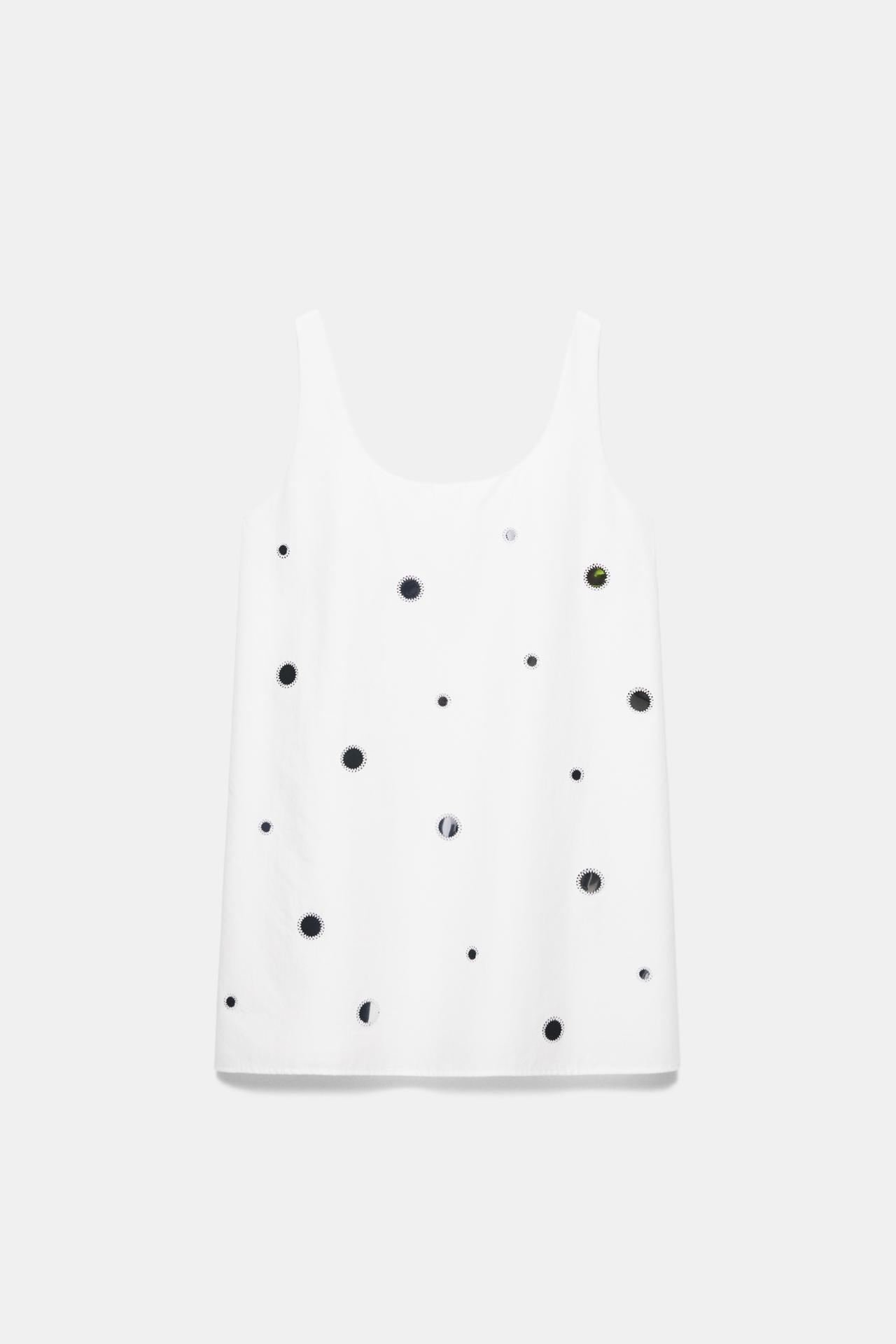 Short strappy dress with mirrored details — Ecru