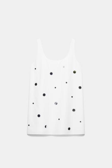 Short strappy dress with mirrored details — Ecru 6