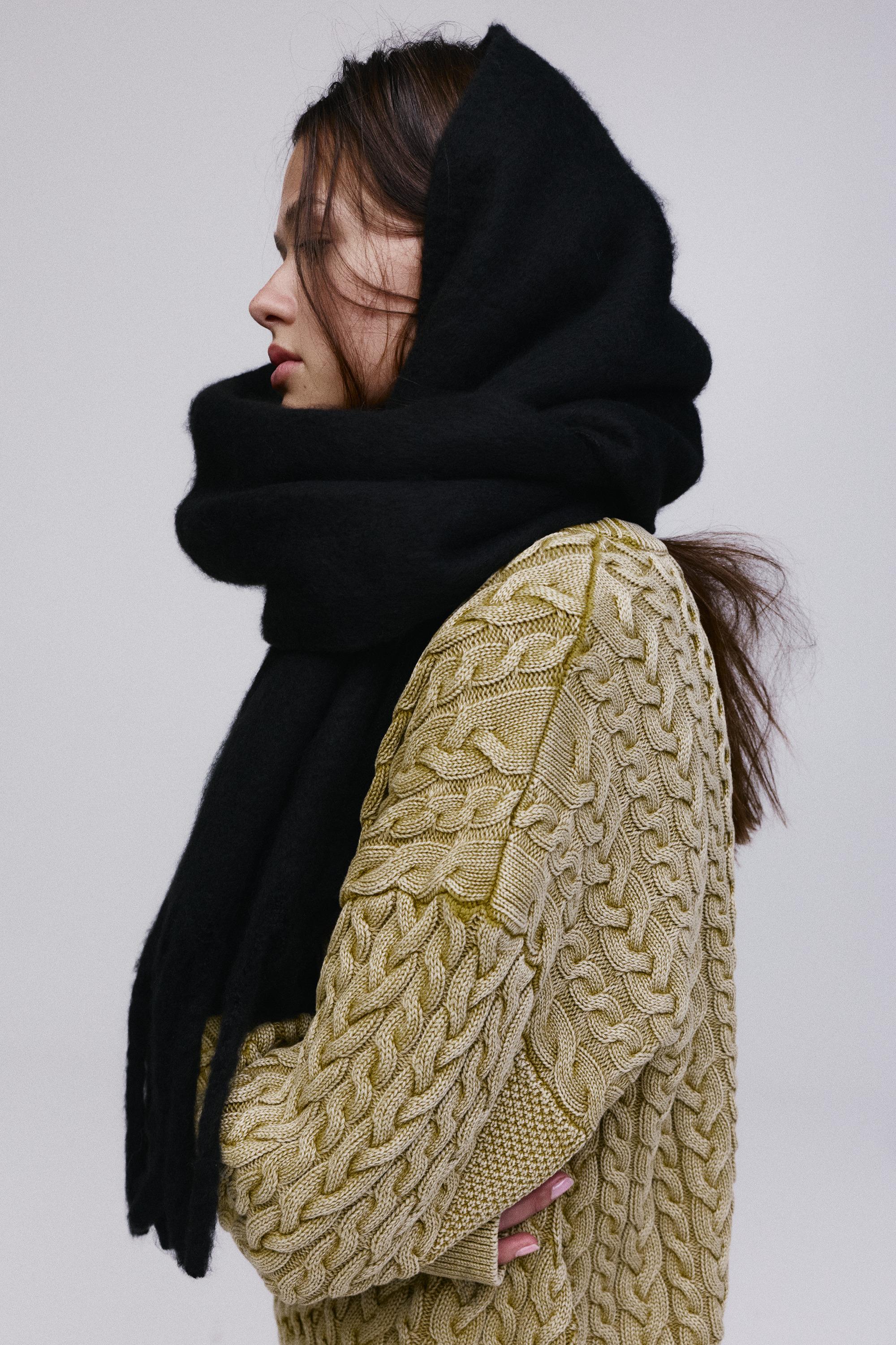 Maxi mohair-effect scarf — Black