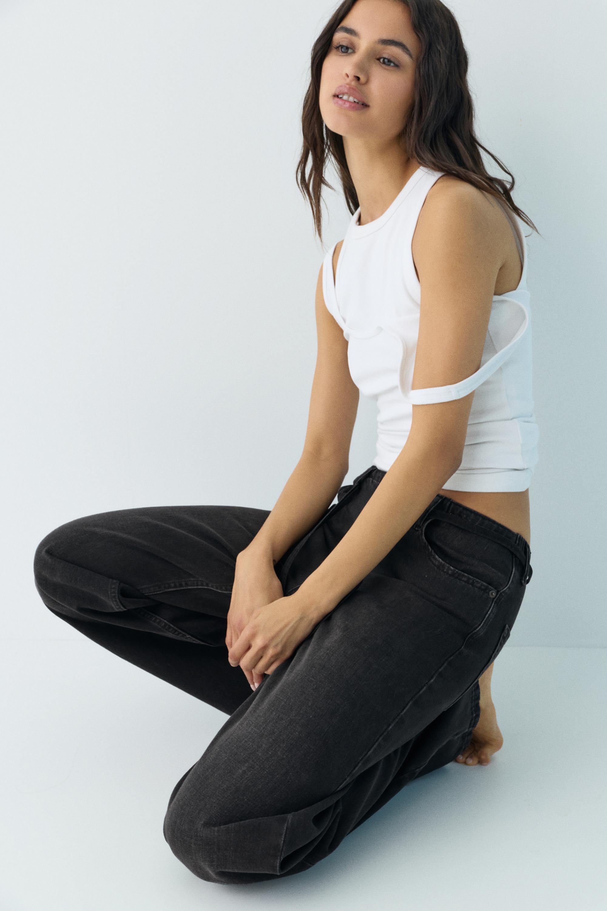 Baggy jeans with drawstring — Black