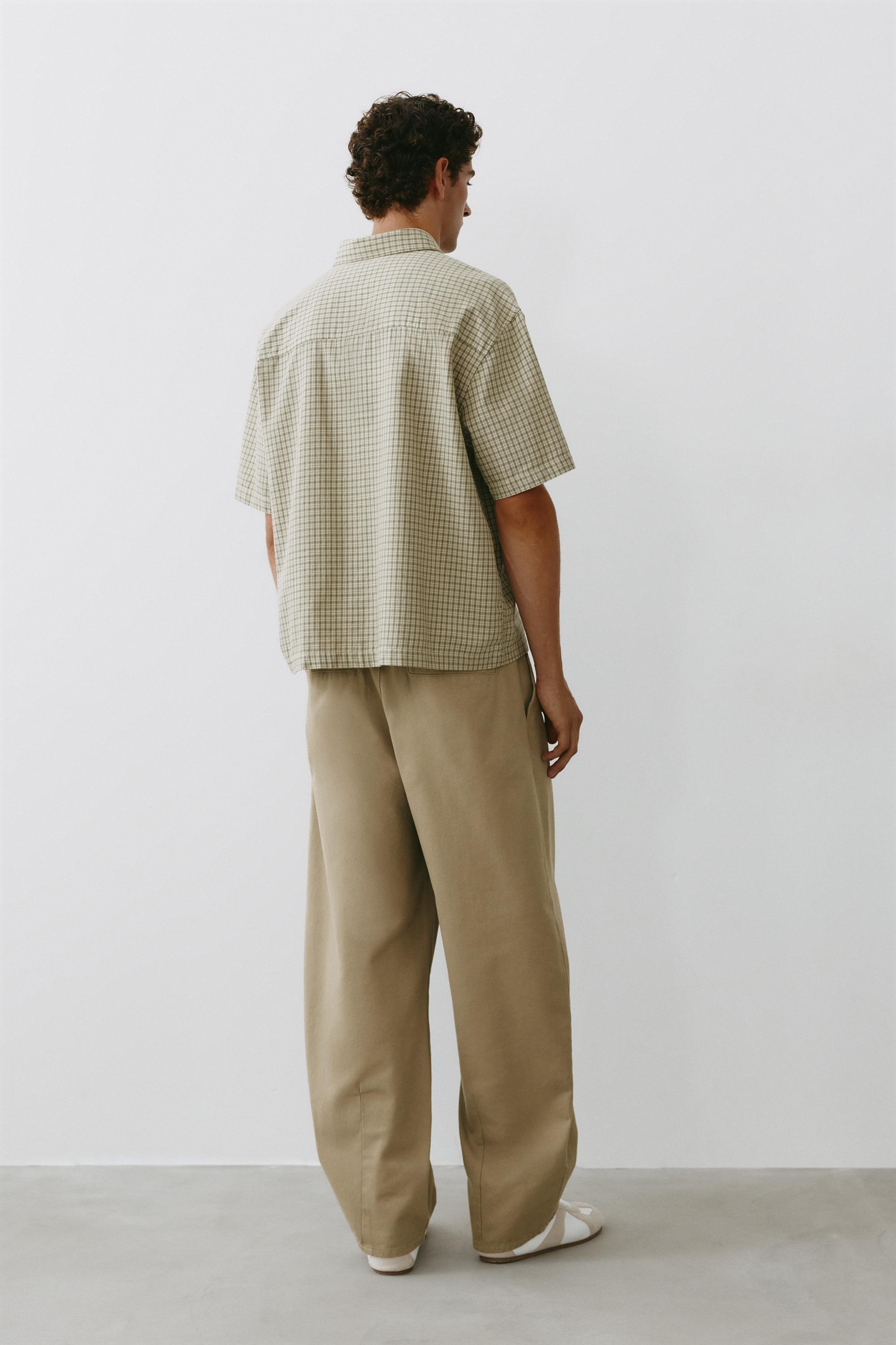 Short sleeve check shirt — Green/Ecru