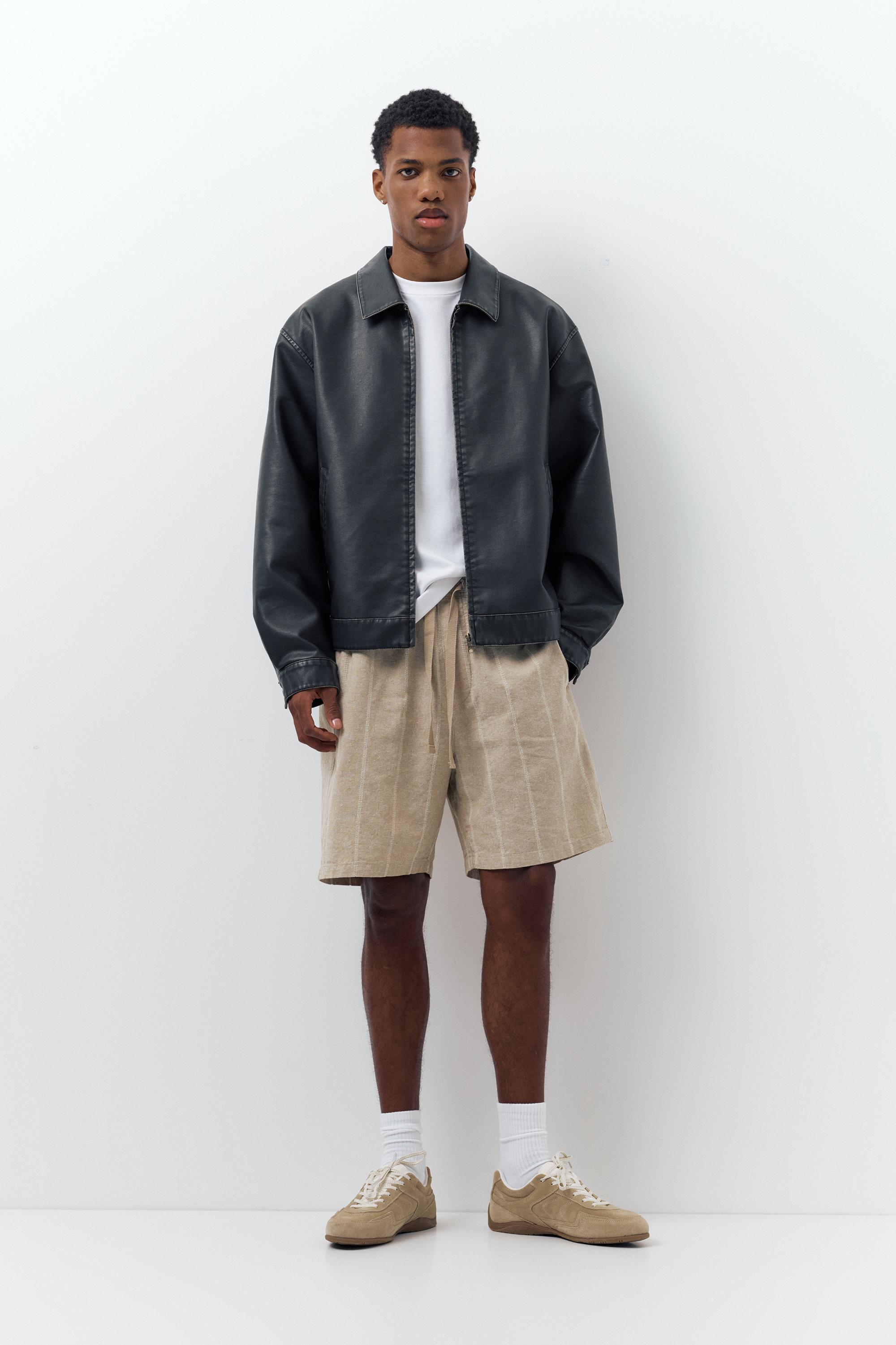 Linen blend jogger Bermuda shorts — Light camel