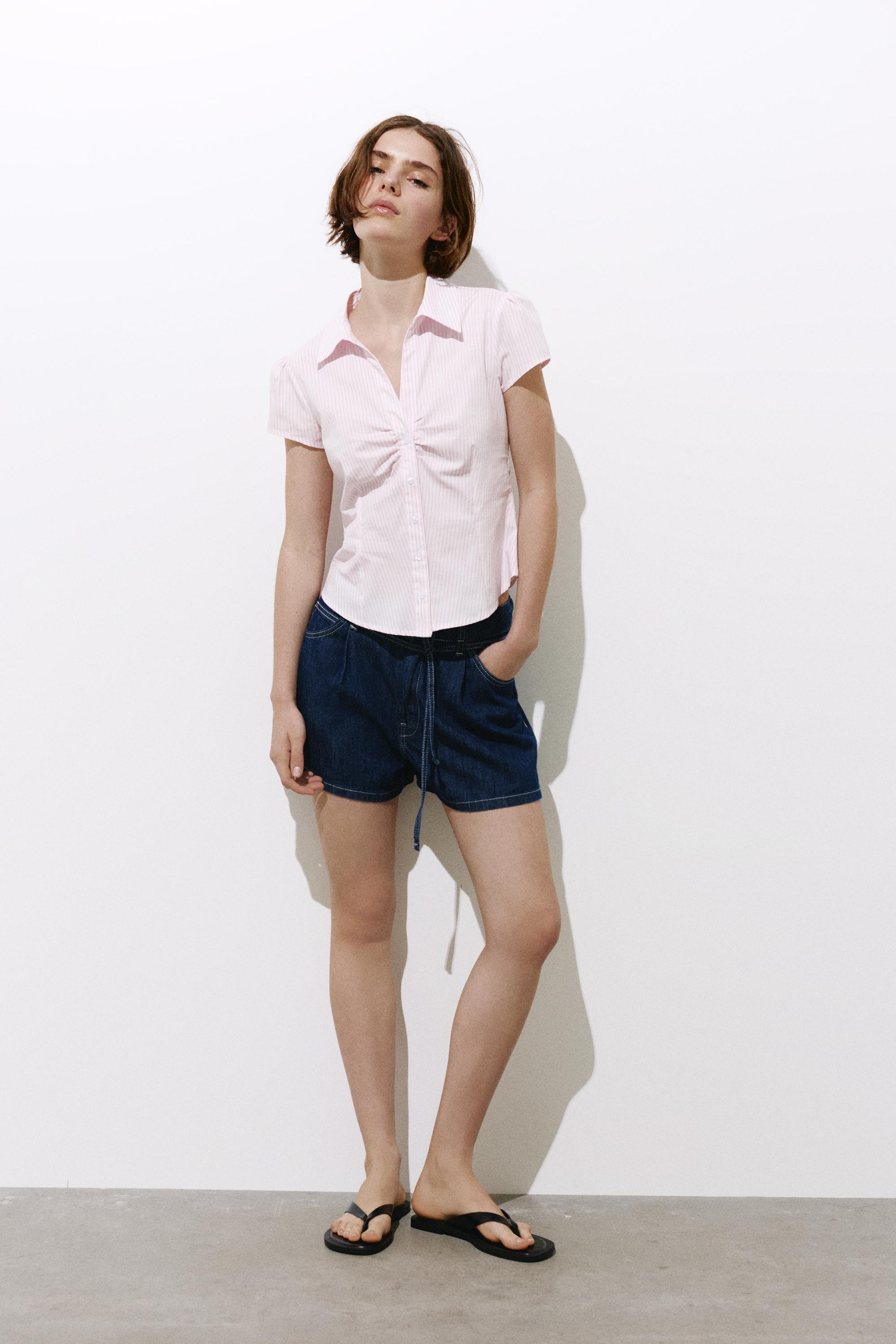 Slim fit short sleeve shirt — Pink/White