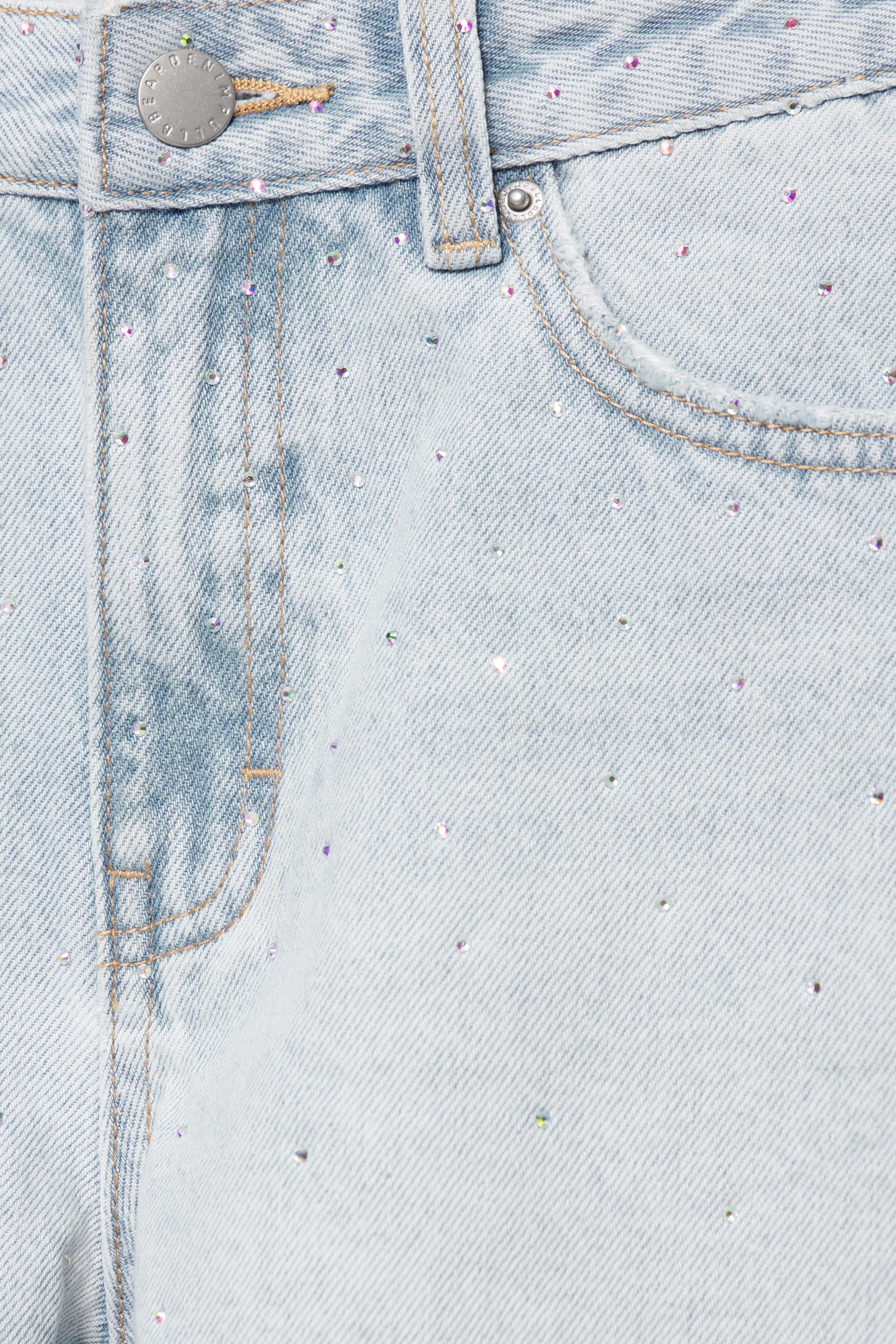 Mid-waist rhinestone denim shorts — Pale blue