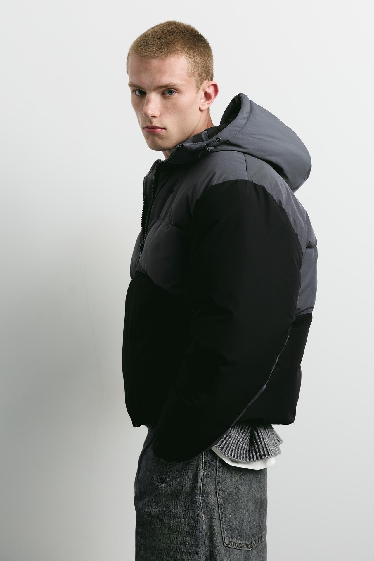 Paneled puffer jacket — Black